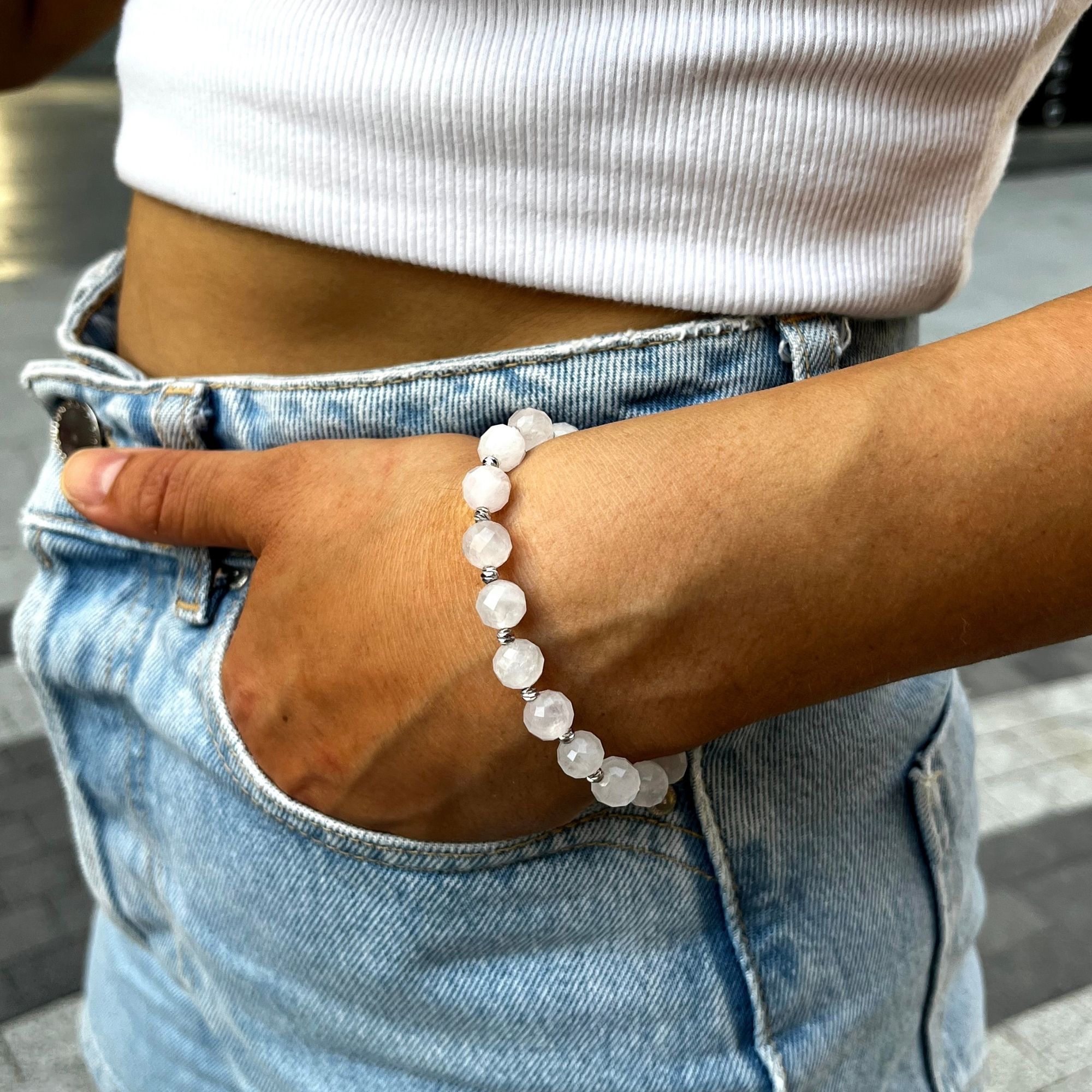 Facet Cut Rose Quartz Gemstone Bracelet