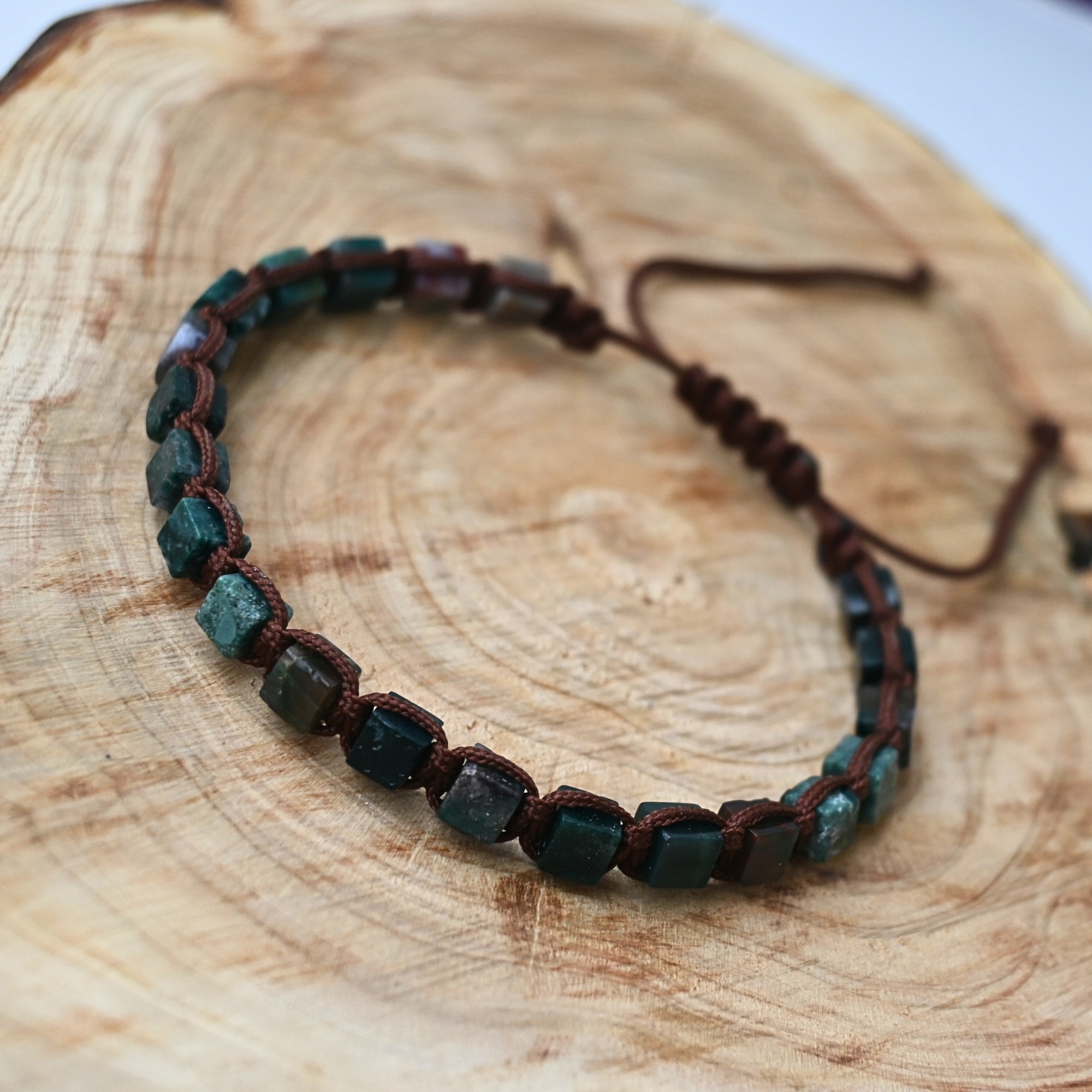 Hint Akik Küp Kesim Doğal Taş Makrome Örgü Bileklik