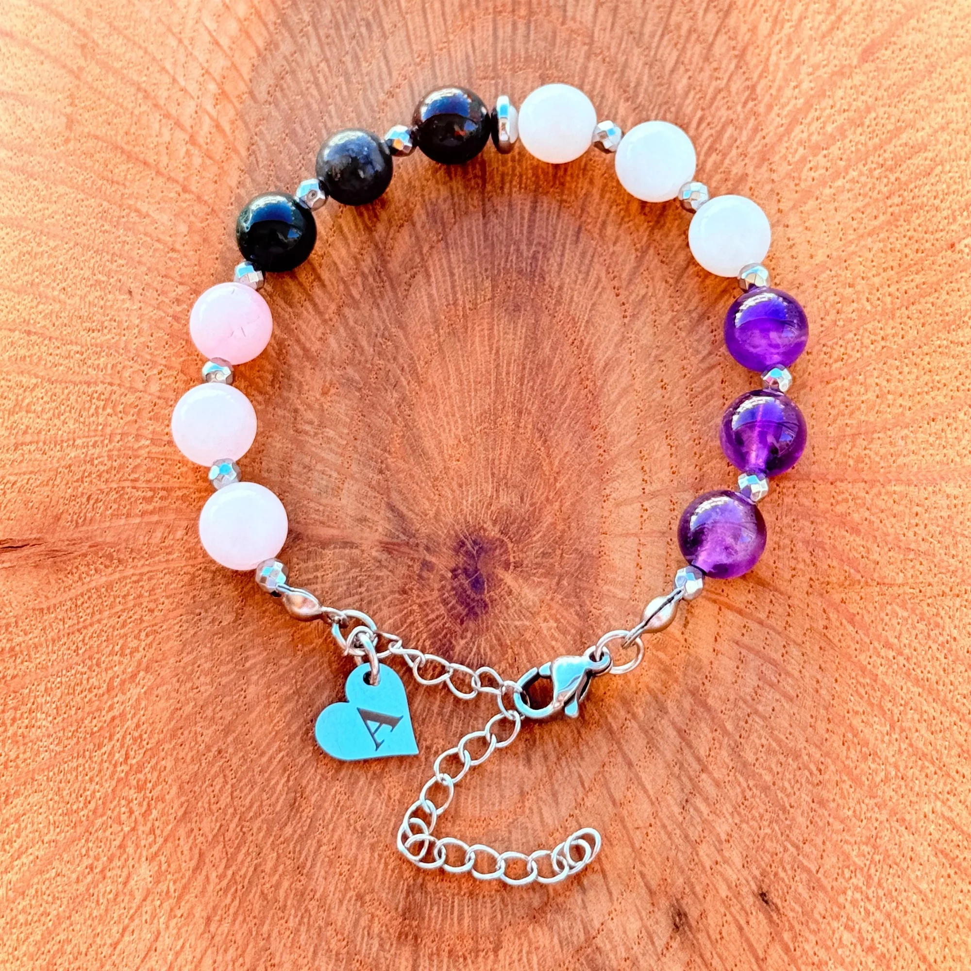 Personalized Pisces Zodiac Gemstone Silver Stainless Steel Bracelet