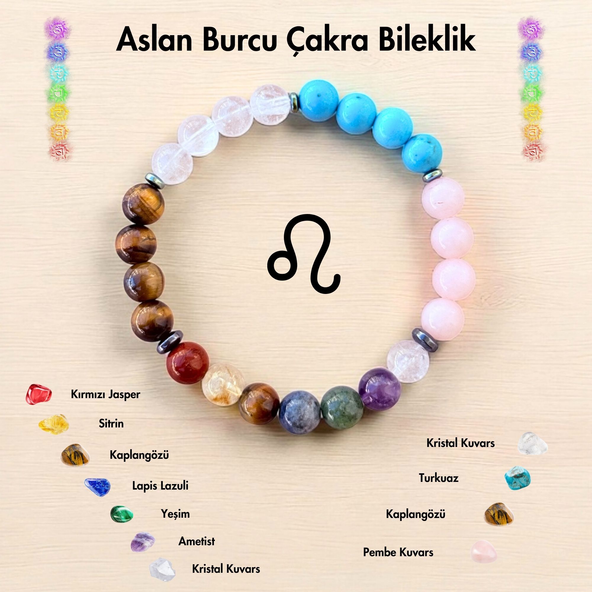 Aslan Burcu Çakra Doğal Taş Bileklik