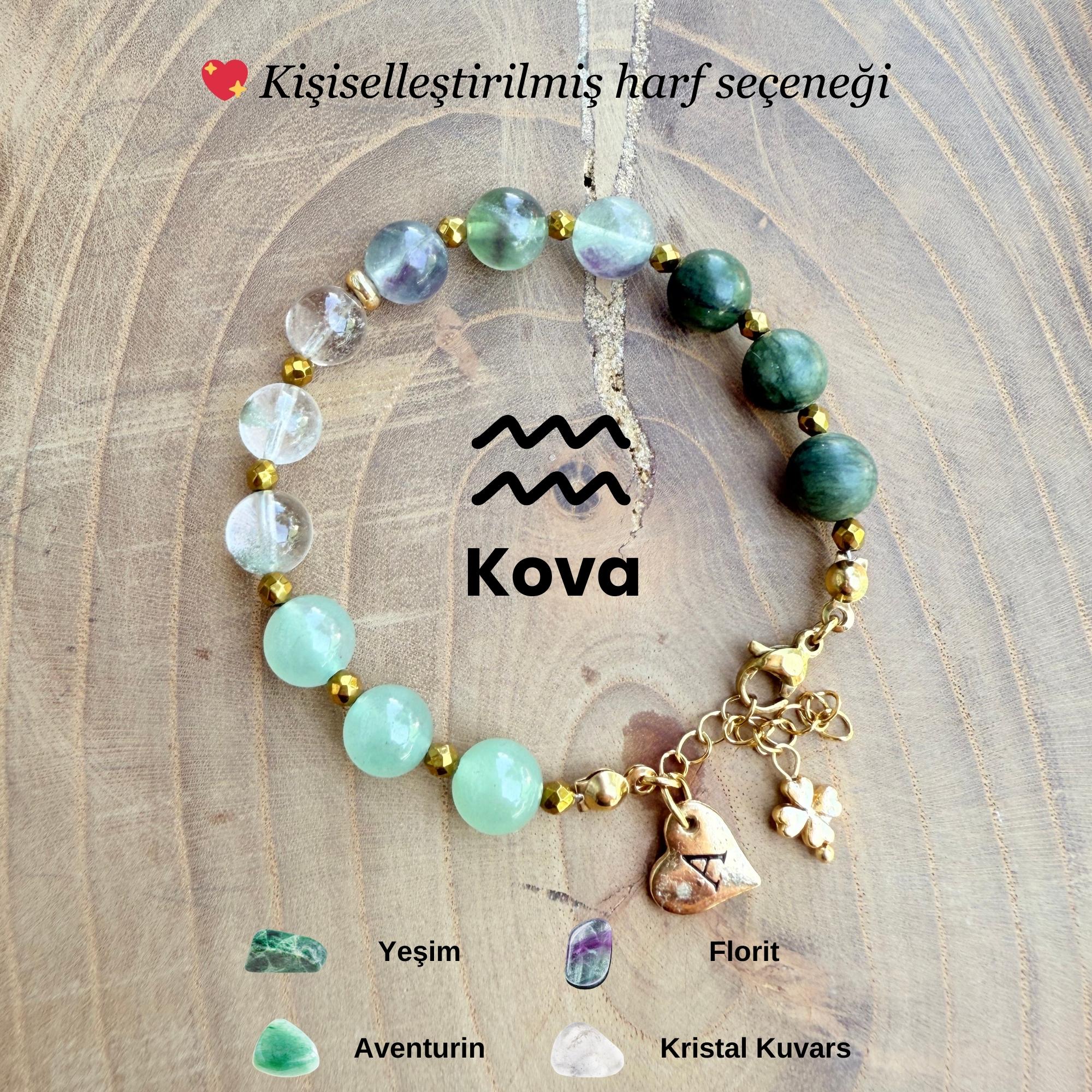Kişiye Özel Kova Burcu Doğal Taş Çelik Bileklik