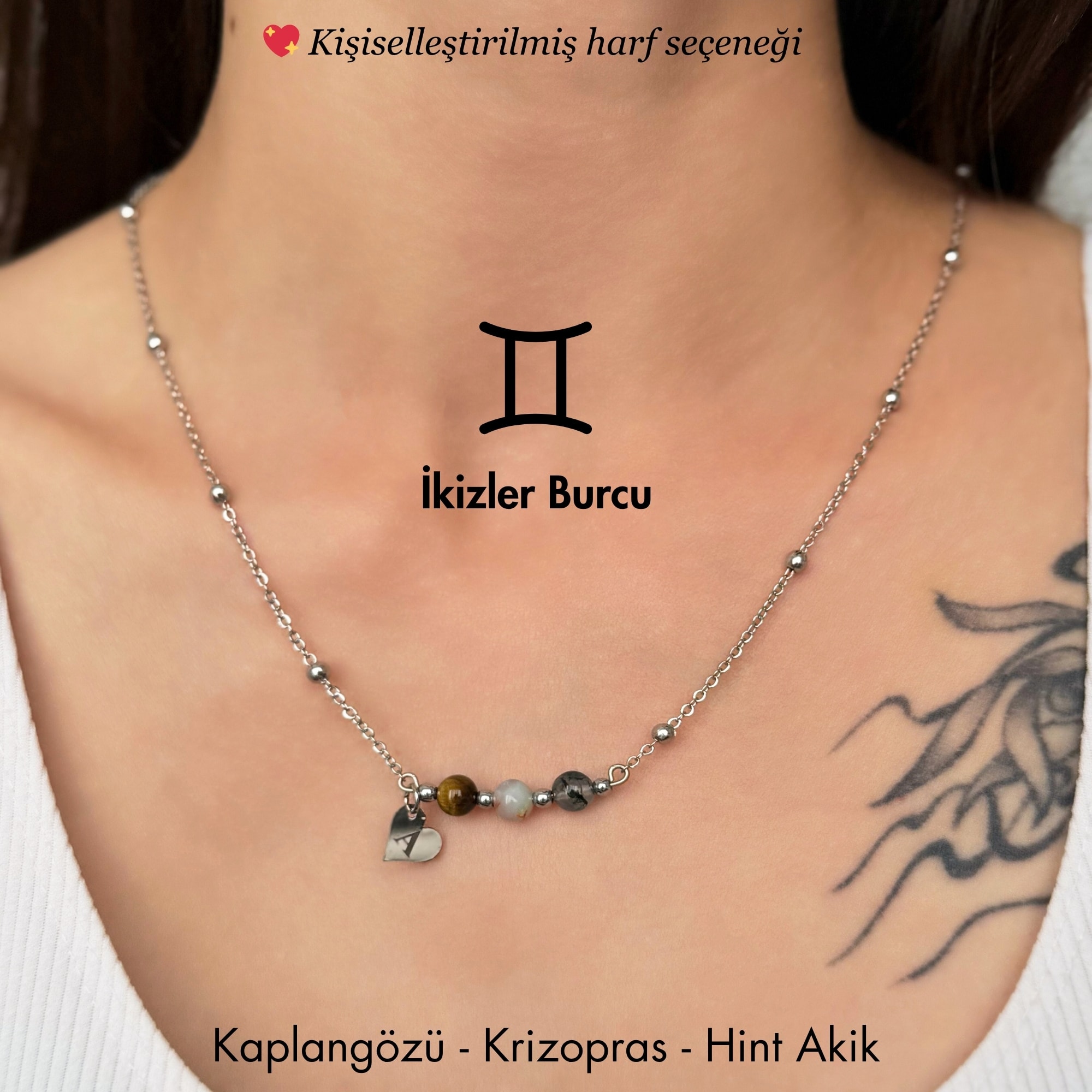 ♊️ İkizler Burcu – Kişiye Özel Silver Çelik Burç Kolye