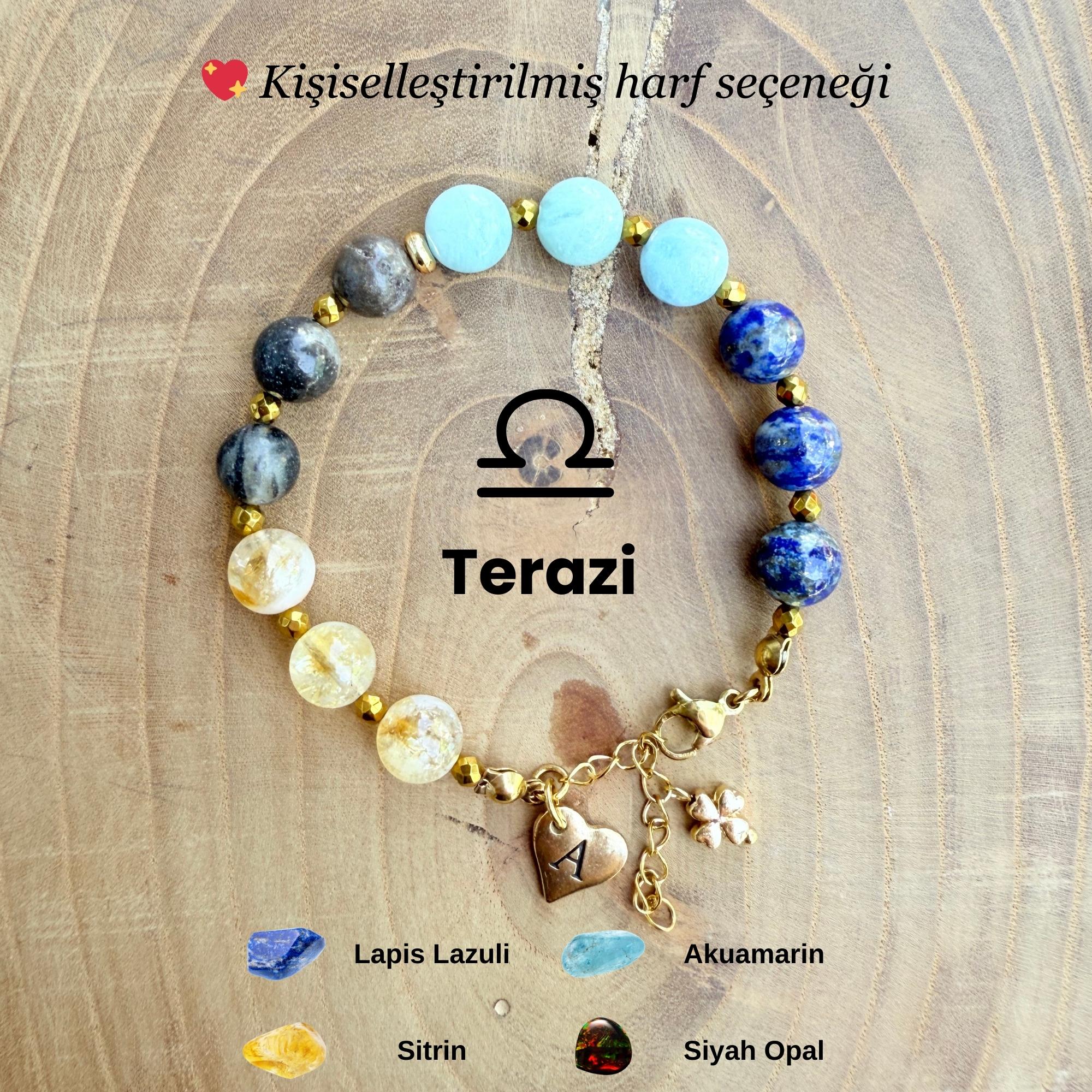 Kişiye Özel Terazi Burcu Doğal Taş Çelik Bileklik