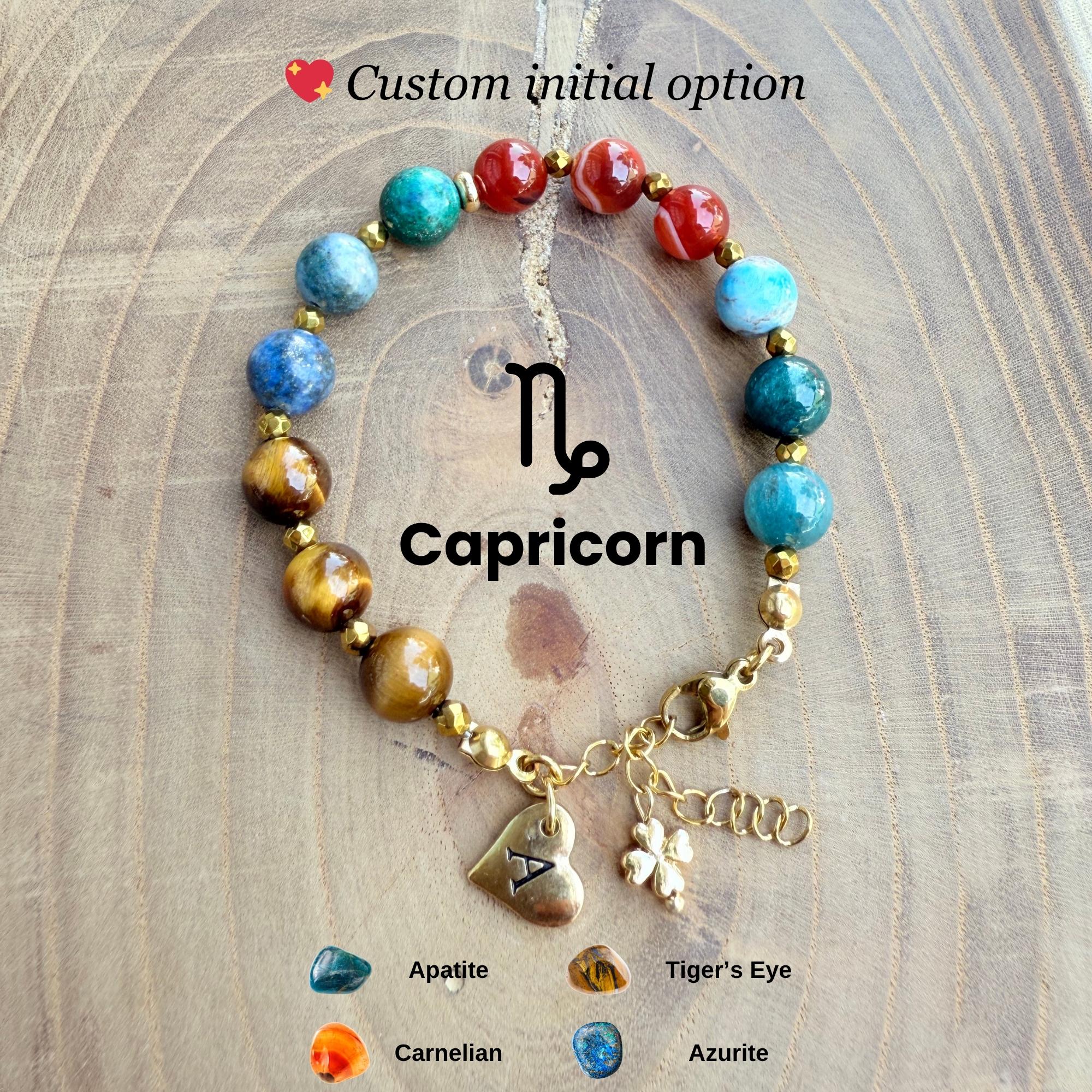 Personalized Capricorn Zodiac Gemstone Stainless Steel Bracelet