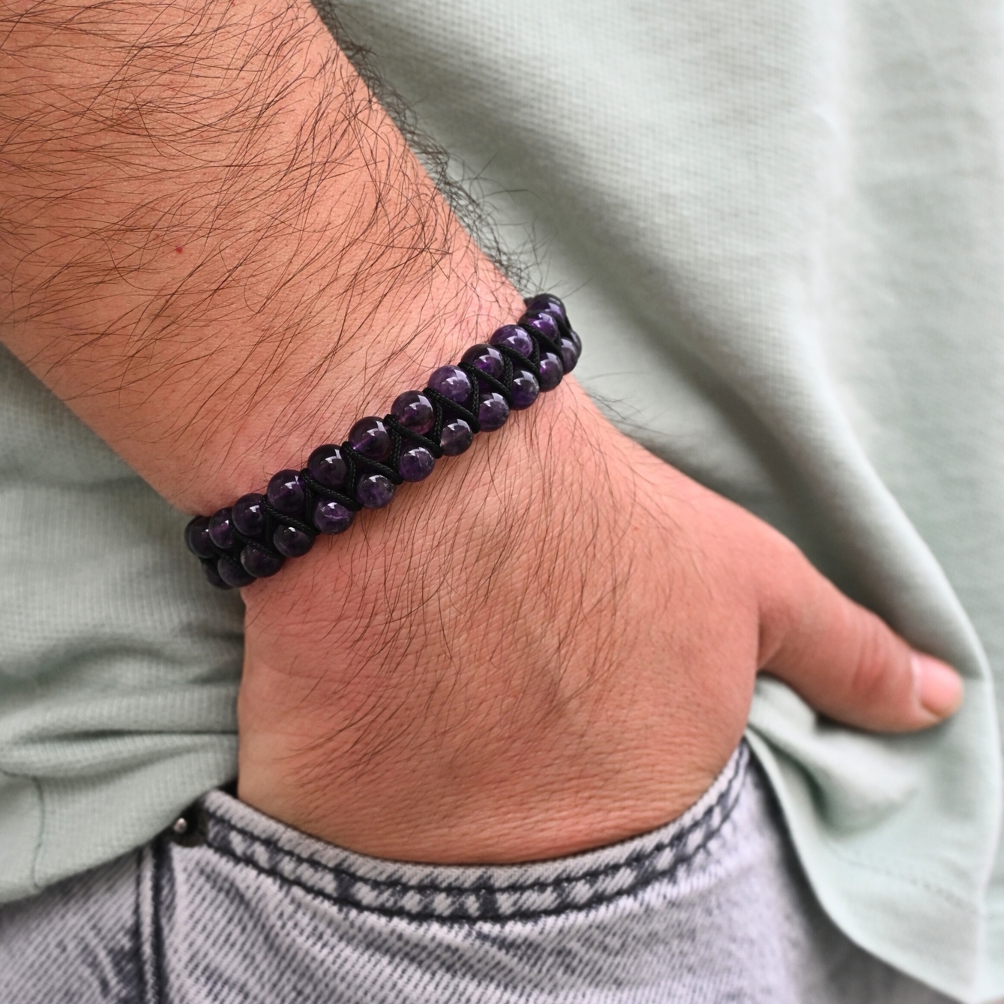 Ametist Doğal Taş Makrome Örgü Bileklik