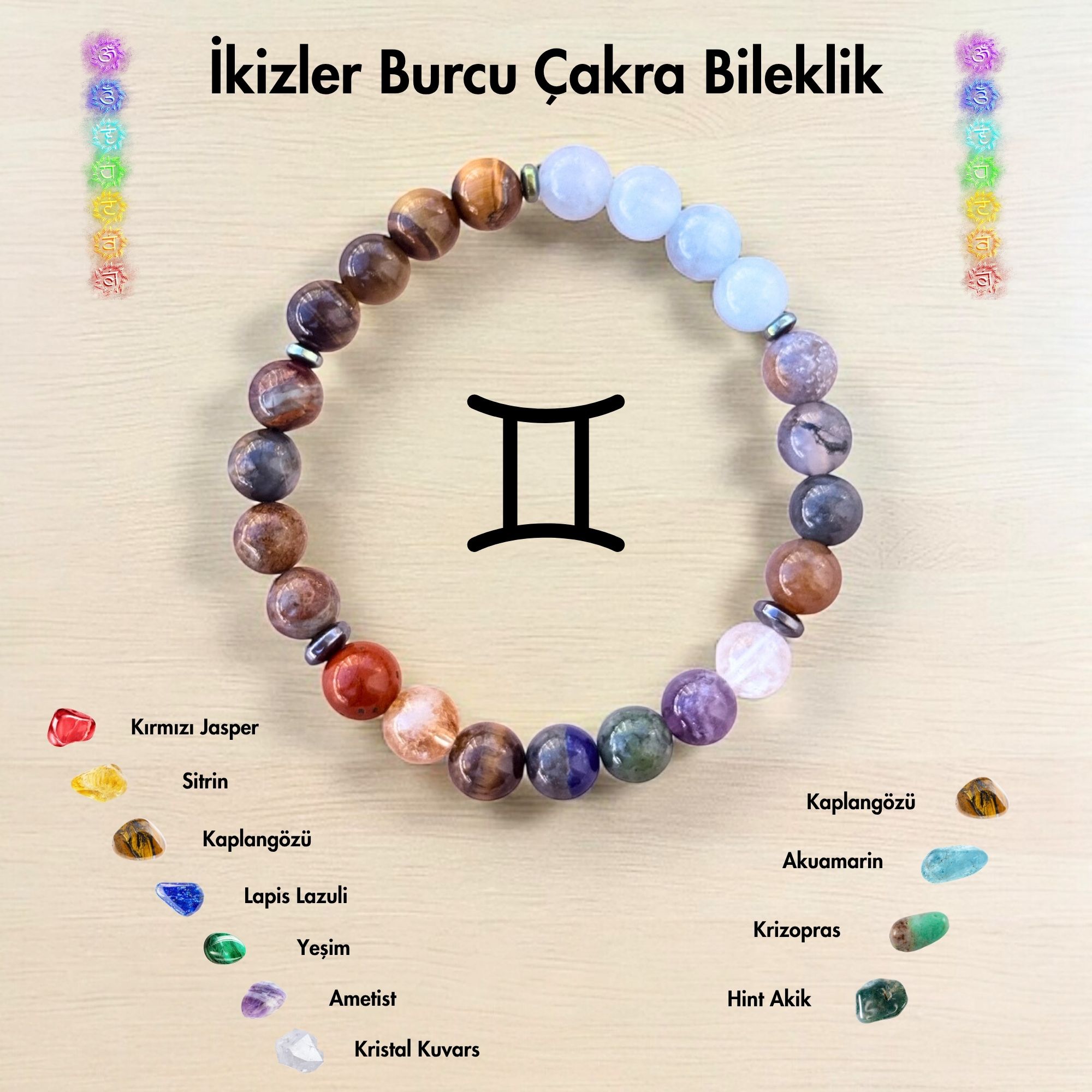 İkizler Burcu Çakra Doğal Taş Bileklik