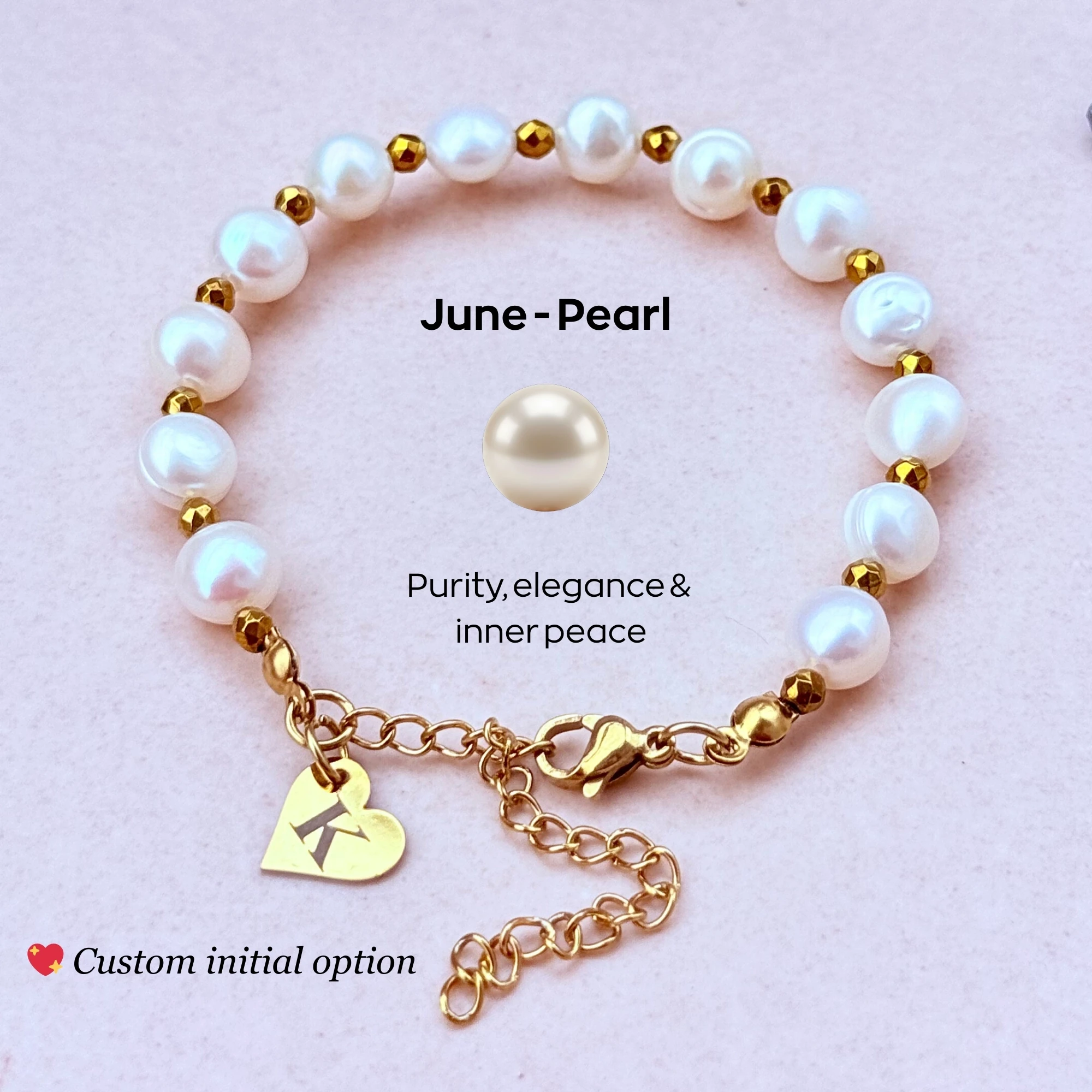 June Birthstone – Personalized Pearl Gemstone Bracelet