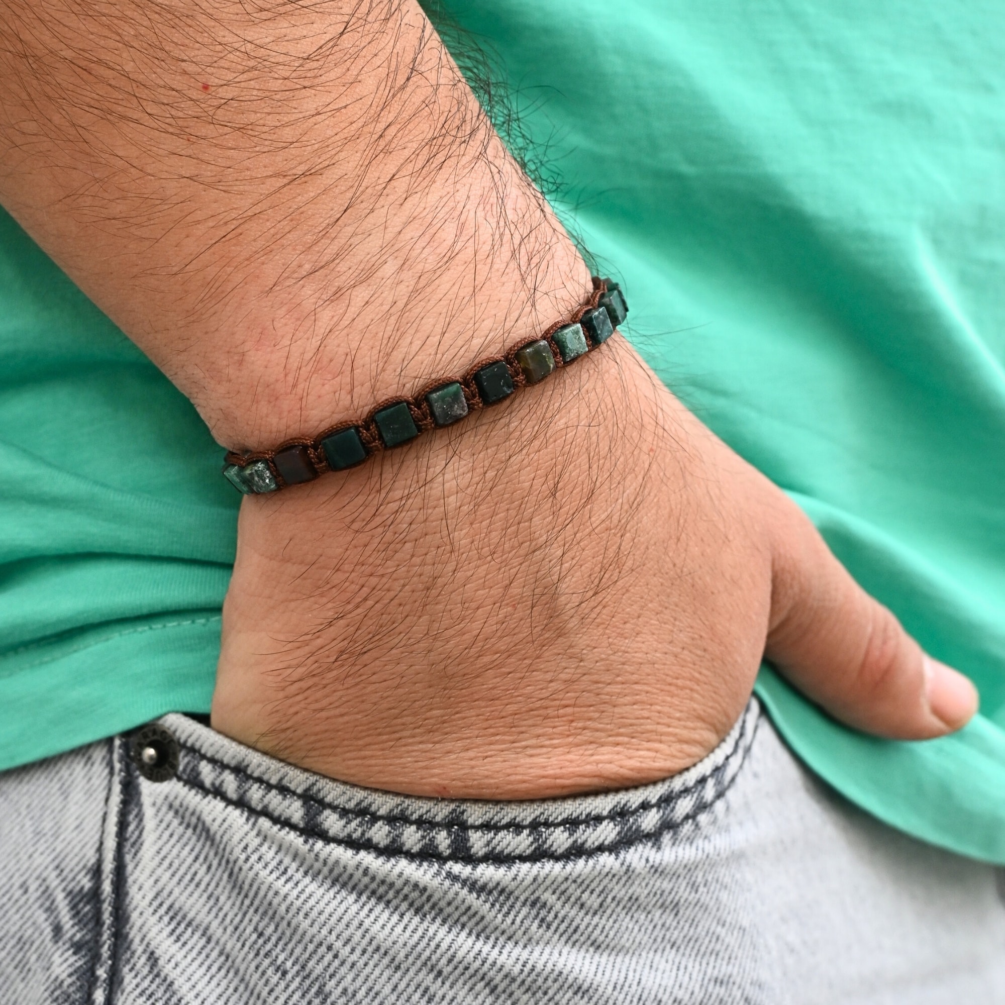 Hint Akik Küp Kesim Doğal Taş Makrome Örgü Bileklik