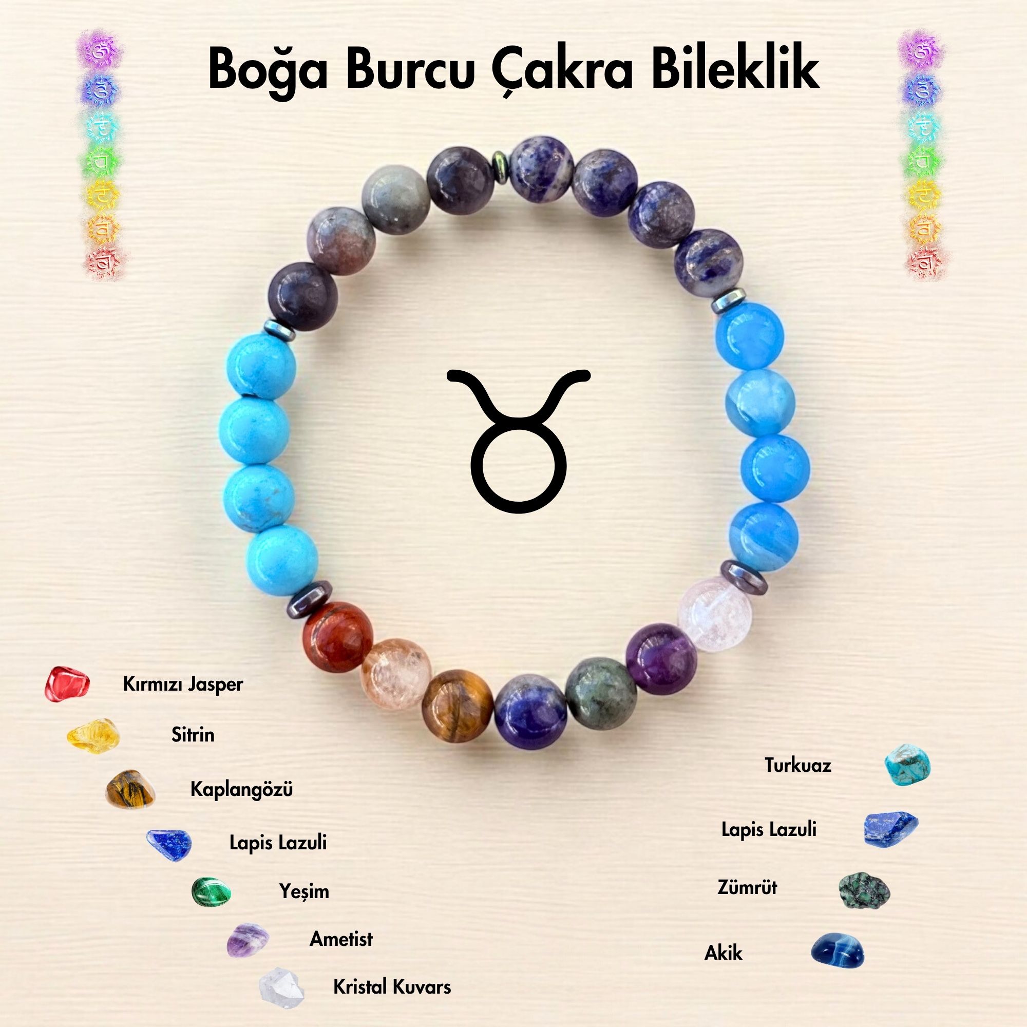 Boğa Burcu Çakra Doğal Taş Bileklik