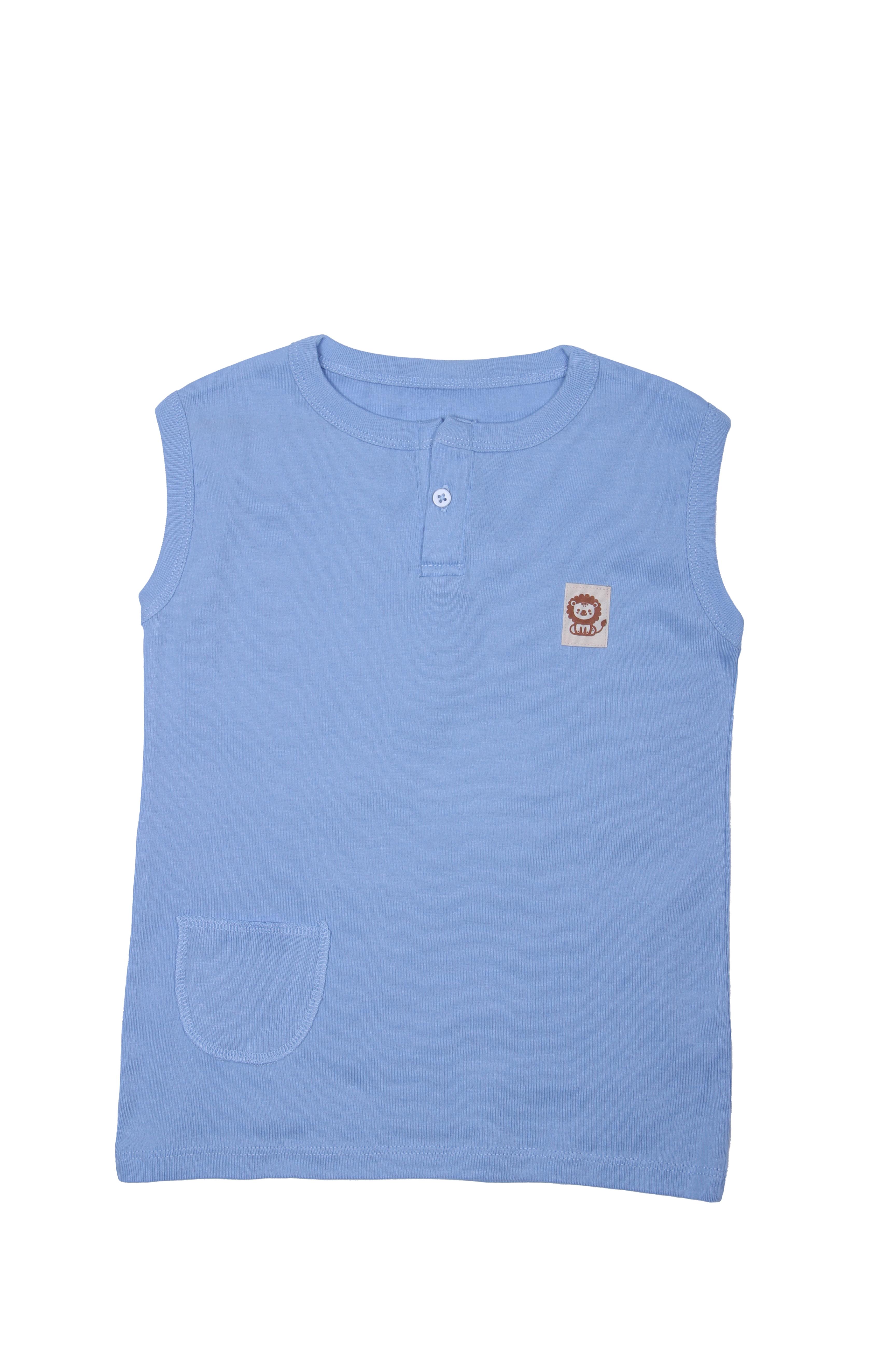 T-shirt-sıfır kol-düğmeli - MAVİ