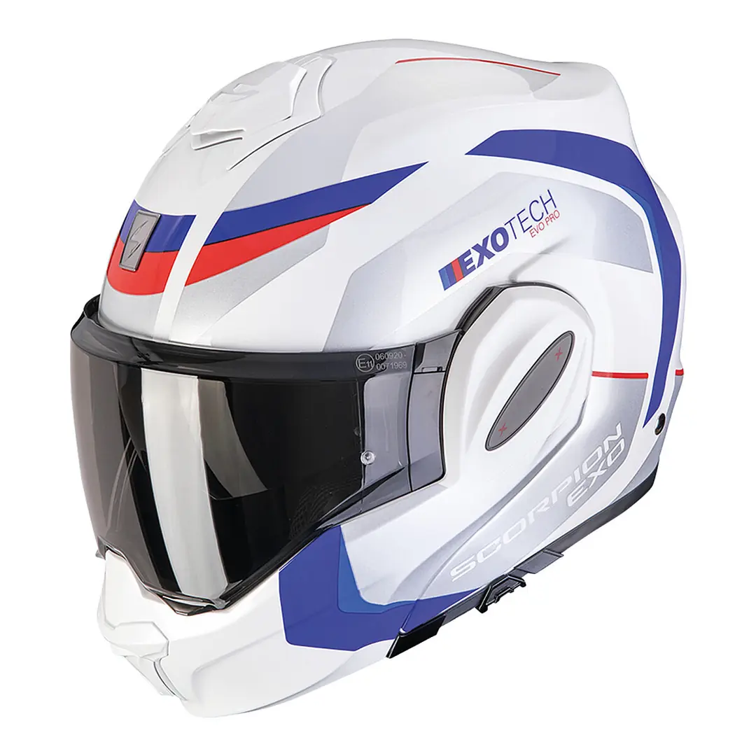 Scorpion Exo-Tech Evo Pro Acuti Çene Açılabilir Motosiklet Beyaz / Mavi / Kırmızı