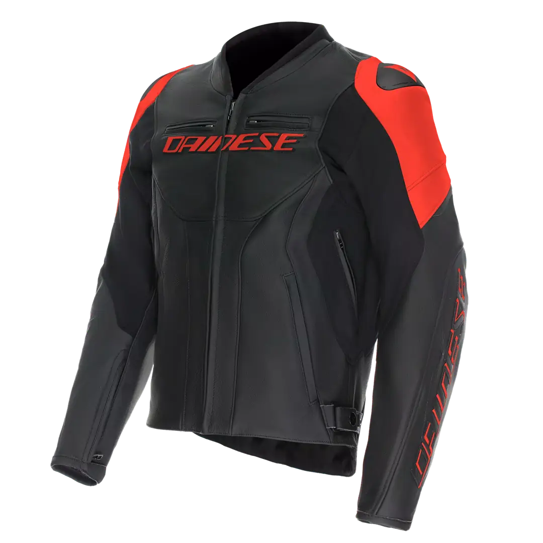 DAINESE CEKET RACING 5 LEATHER BLK BLK RED FLUO