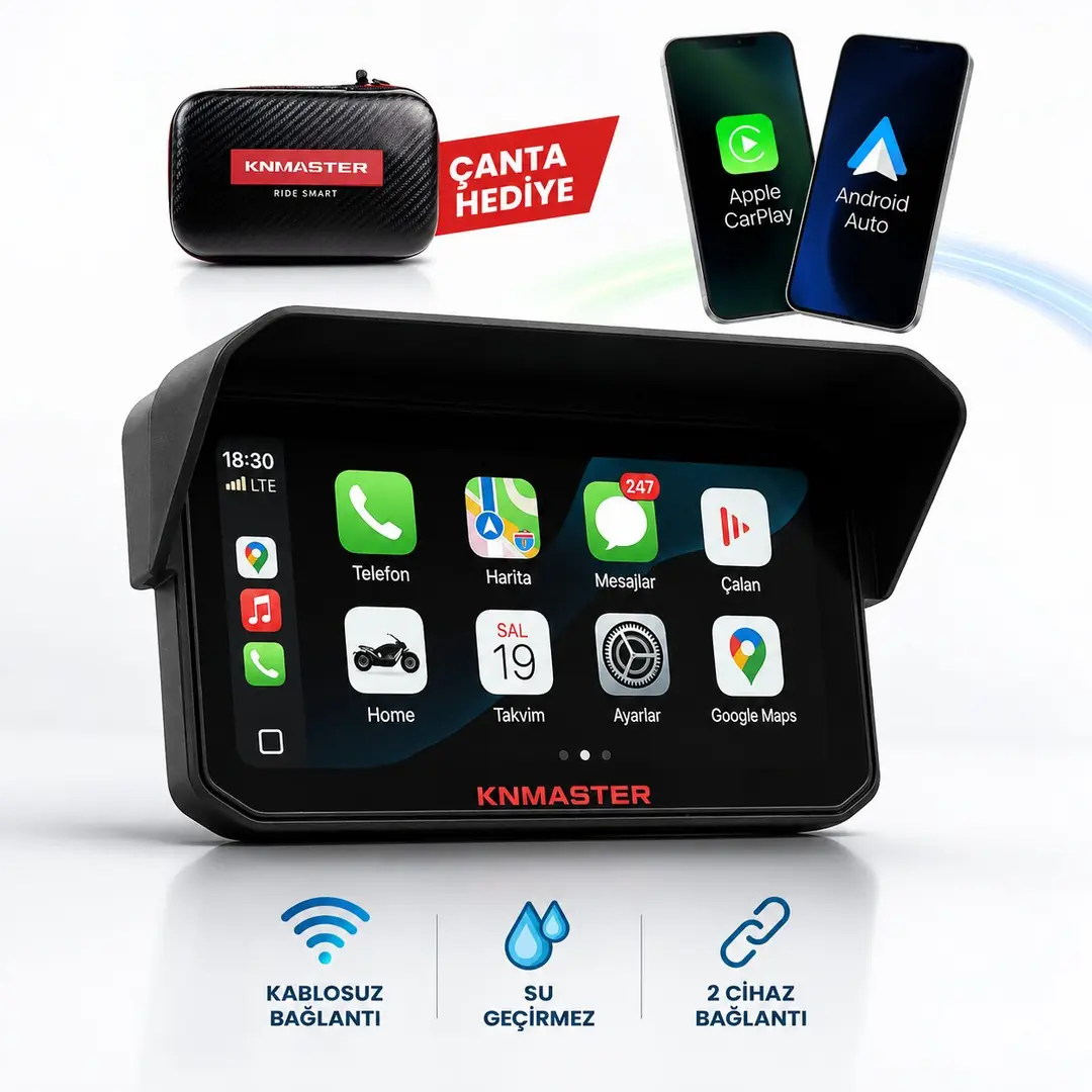 KNMASTER MOTOPLAY 1000 – 6.25” Kablosuz CarPlay & Android Auto Destekli Motosiklet Multimedya Ekranı