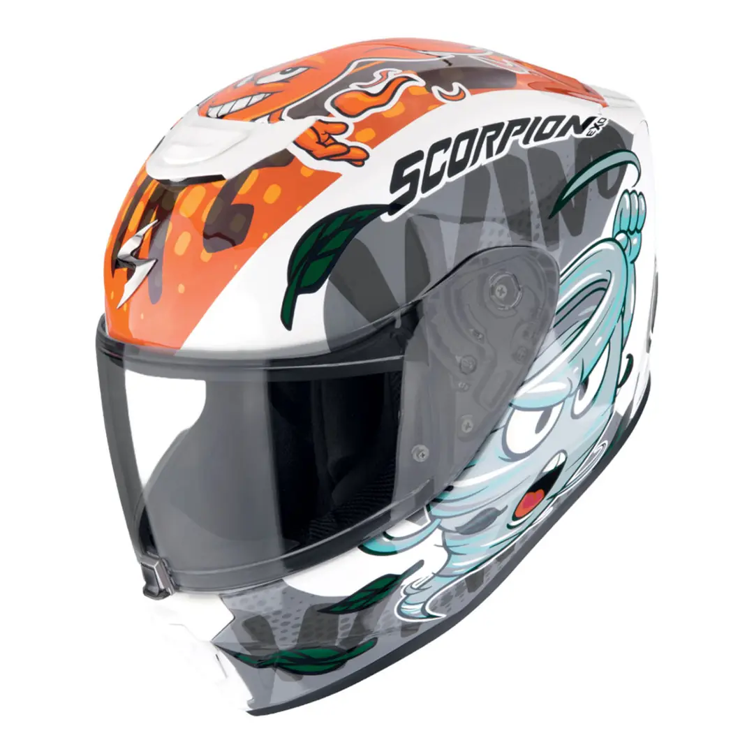 Scorpion EXO-JNR Air THE4ELEMENTS Kapalı Çocuk Motosiklet Kaskı Beyaz / Mavi / Turuncu