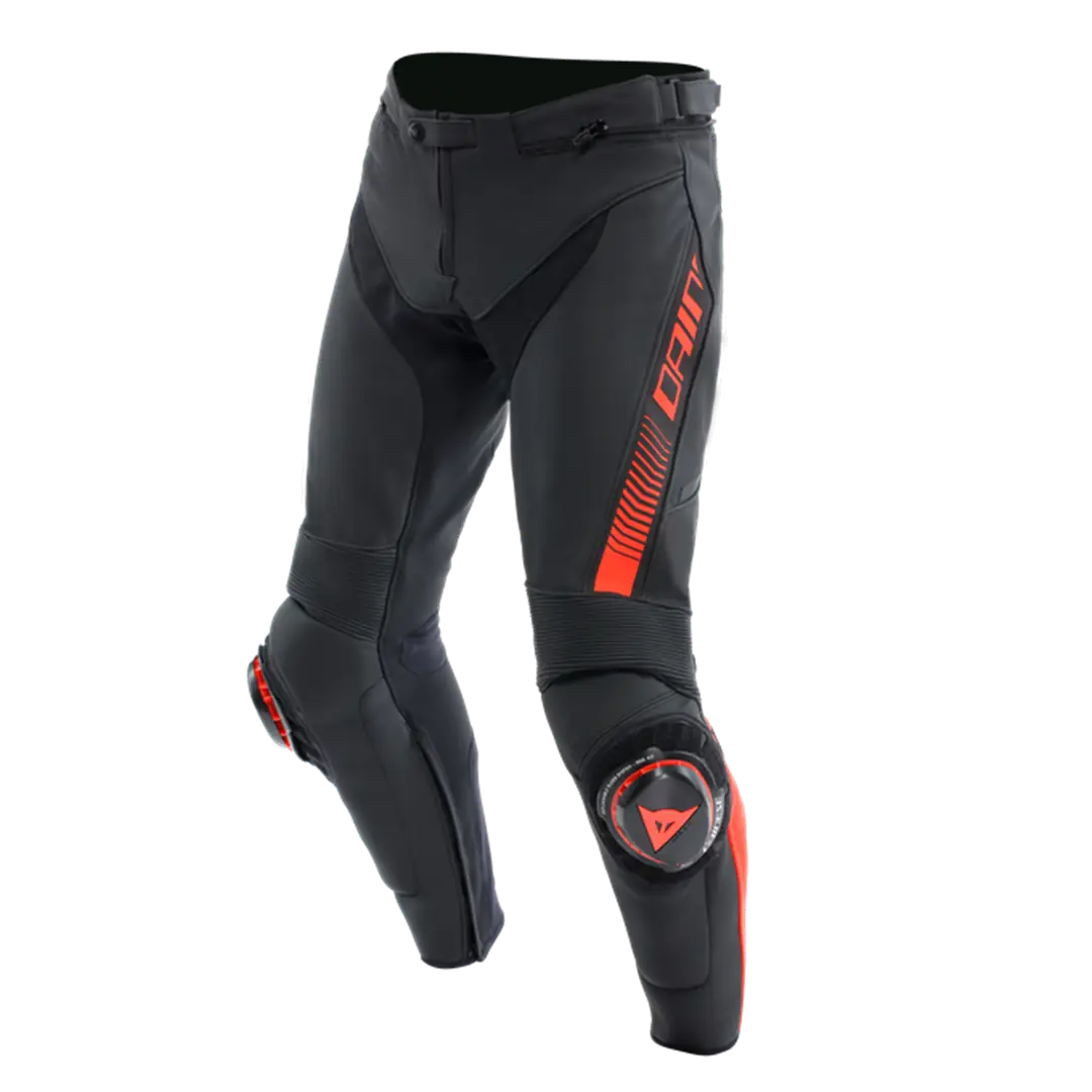 DAINESE/ SUPER SPEED LEATHER PANTS BLACK RED FLUO
