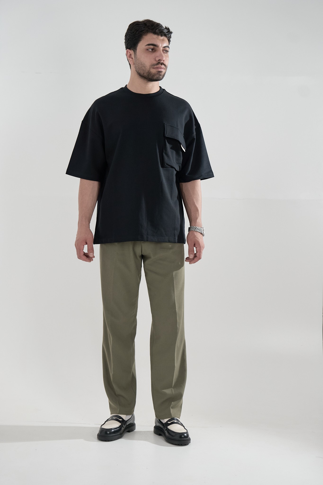 Siyah Cepli Oversize T-Shırt