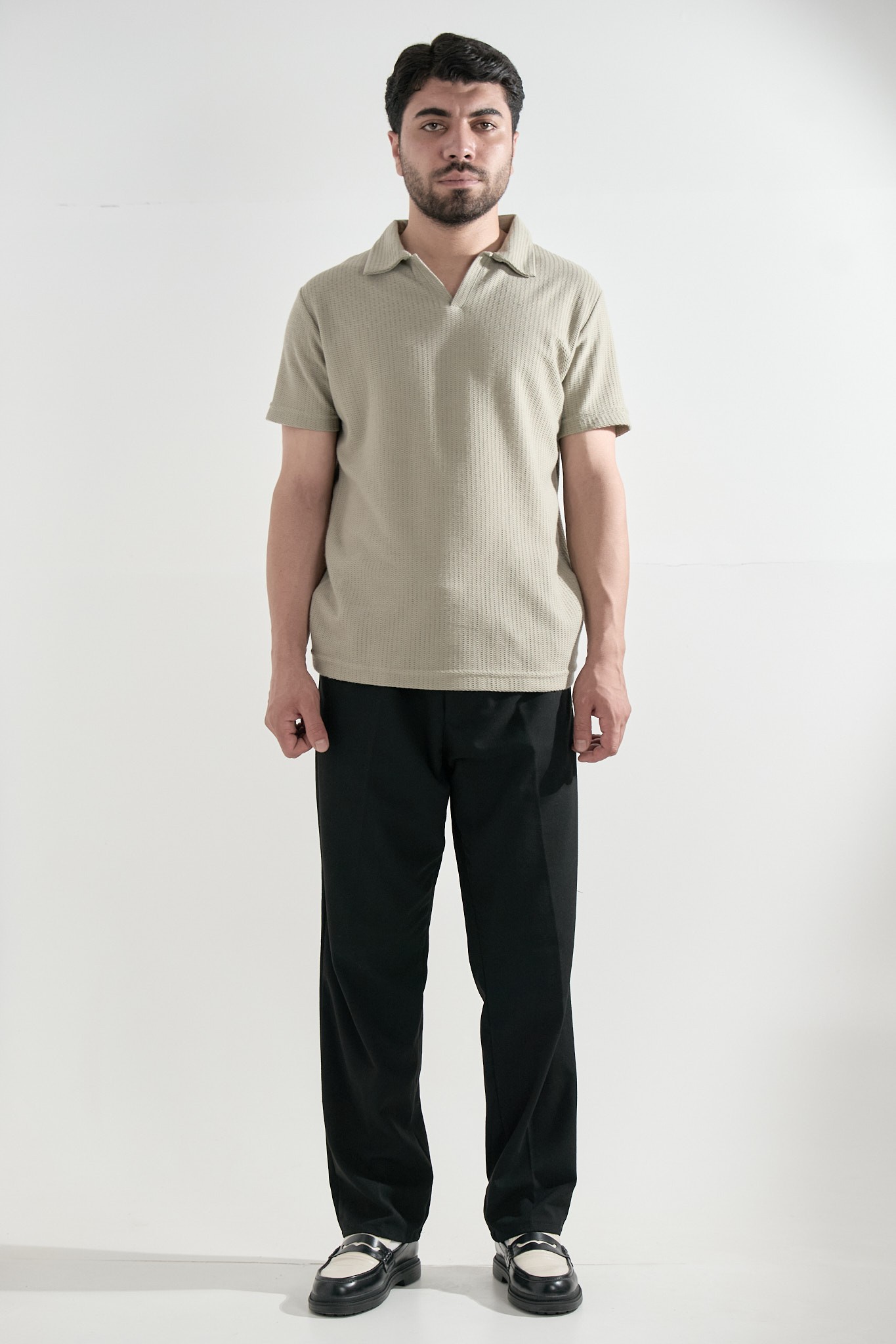 Çağla Yeşili Dokulu Polo Yaka T-shirt