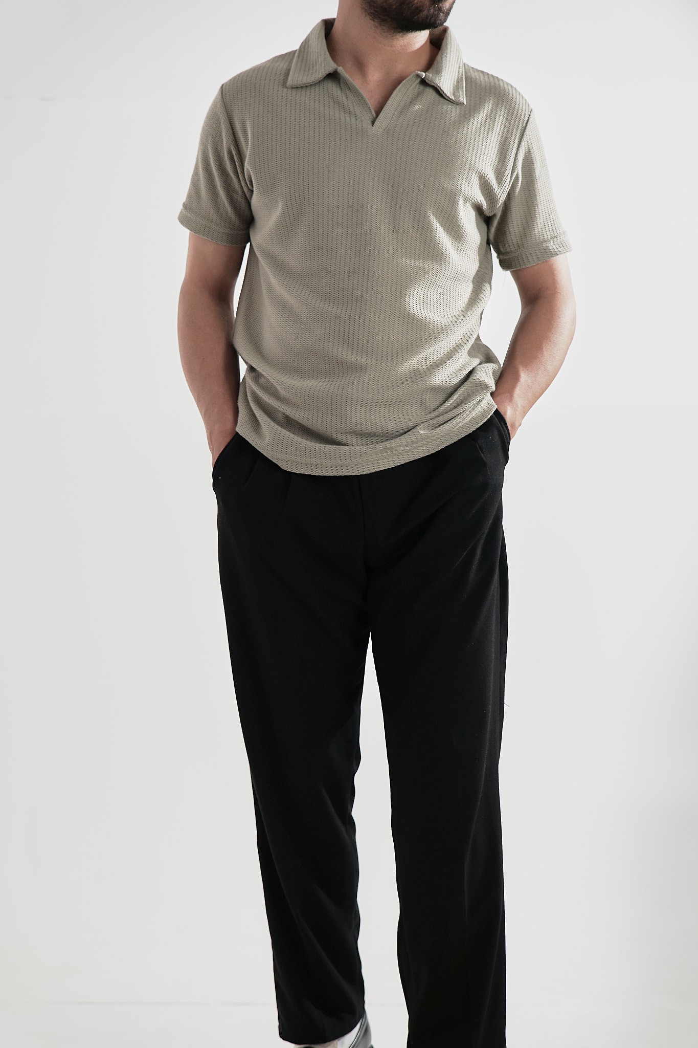Çağla Yeşili Dokulu Polo Yaka T-shirt