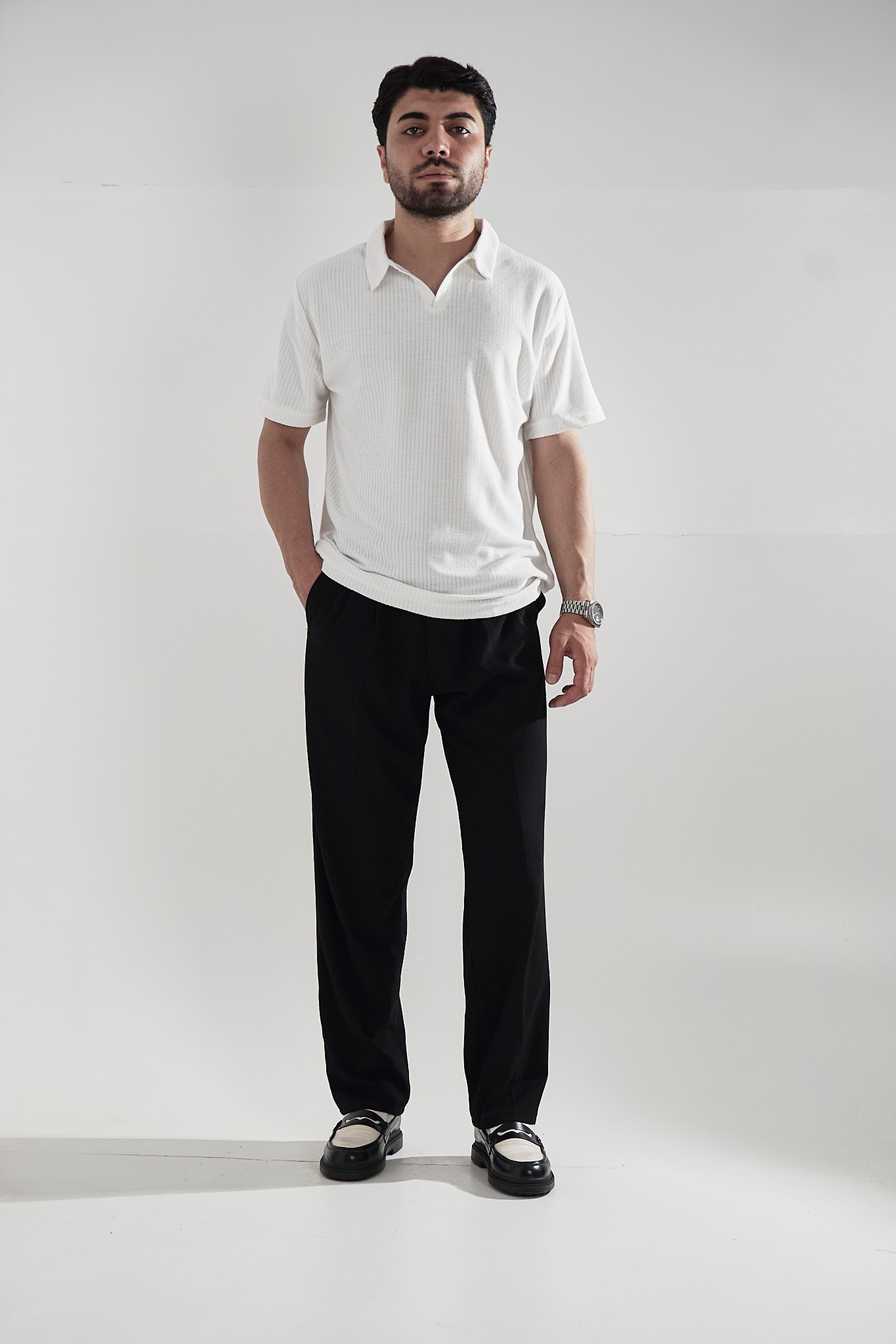 Beyaz Dokulu Polo Yaka T-shirt