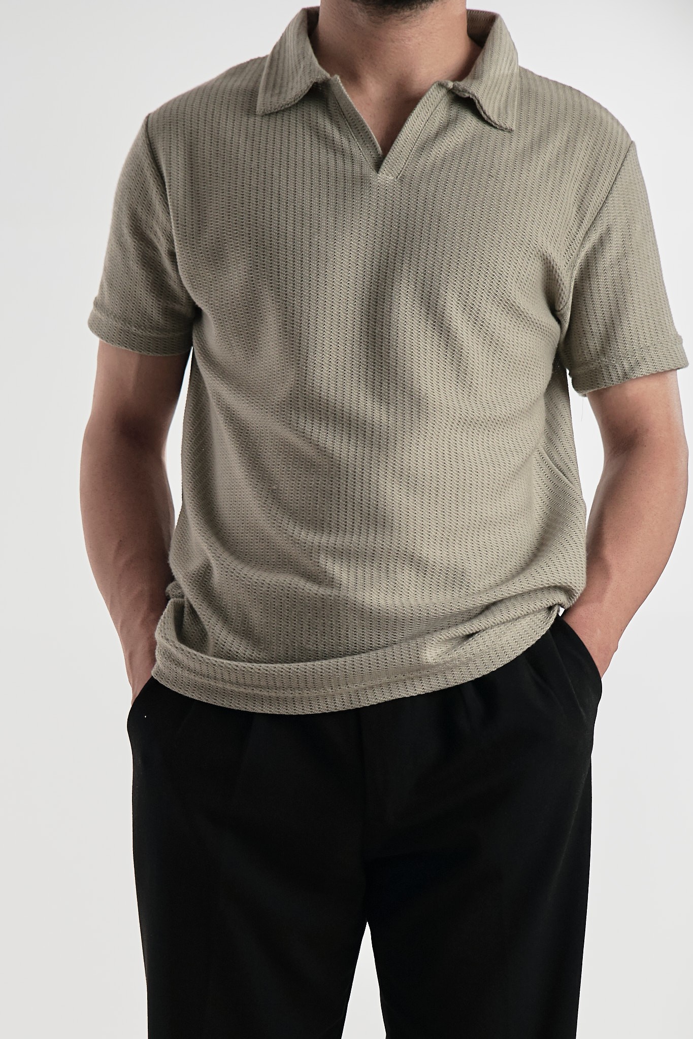 Çağla Yeşili Dokulu Polo Yaka T-shirt