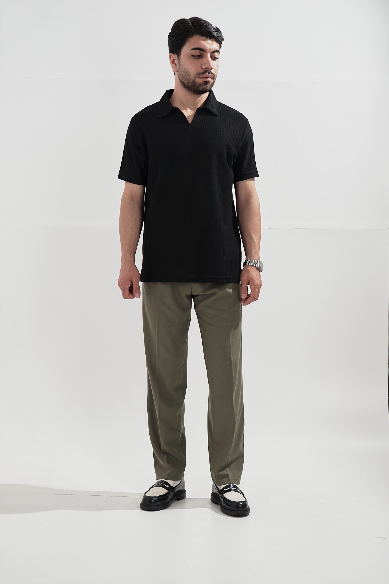 Siyah Dokulu Polo Yaka T-shirt
