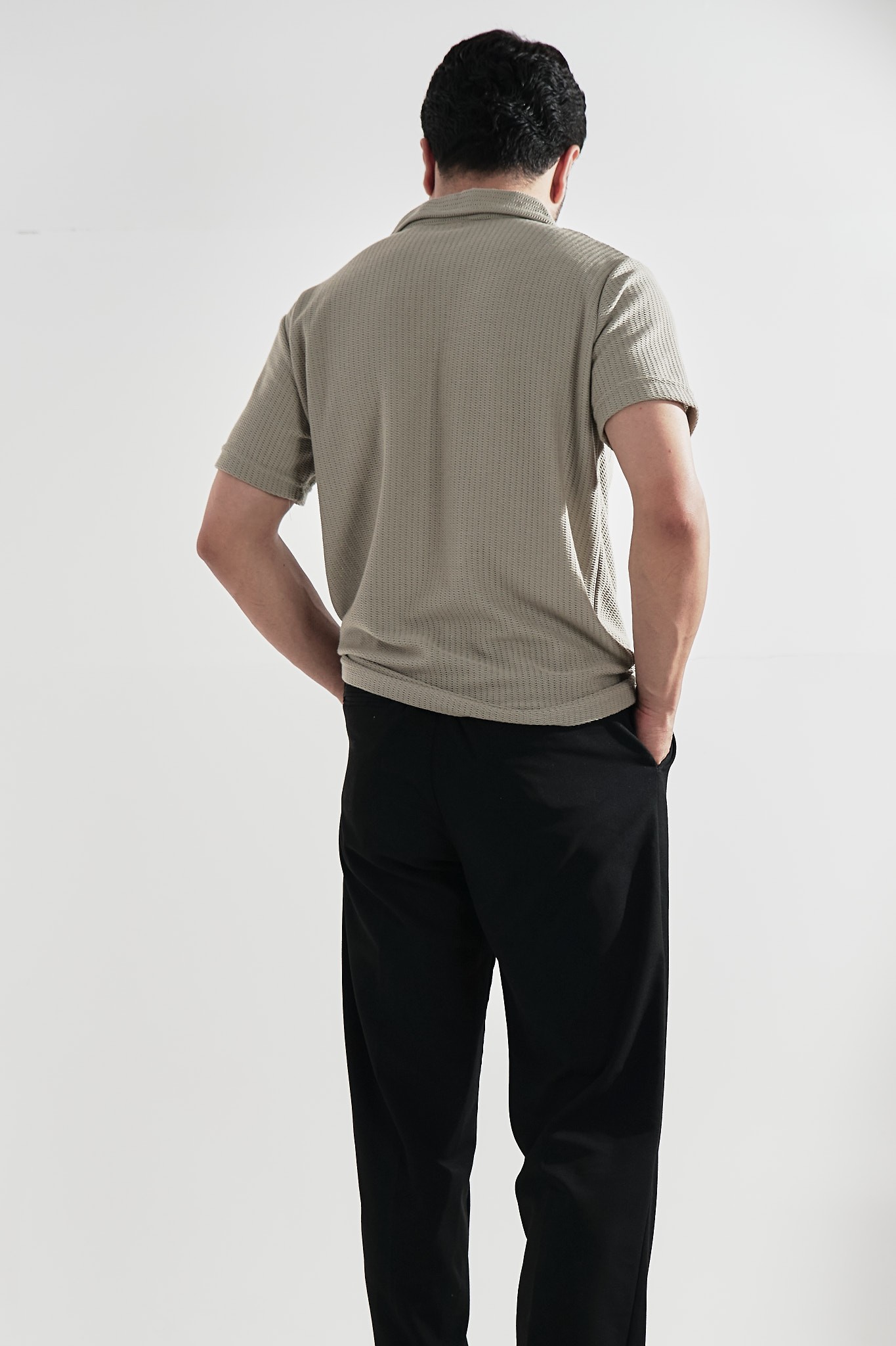 Çağla Yeşili Dokulu Polo Yaka T-shirt
