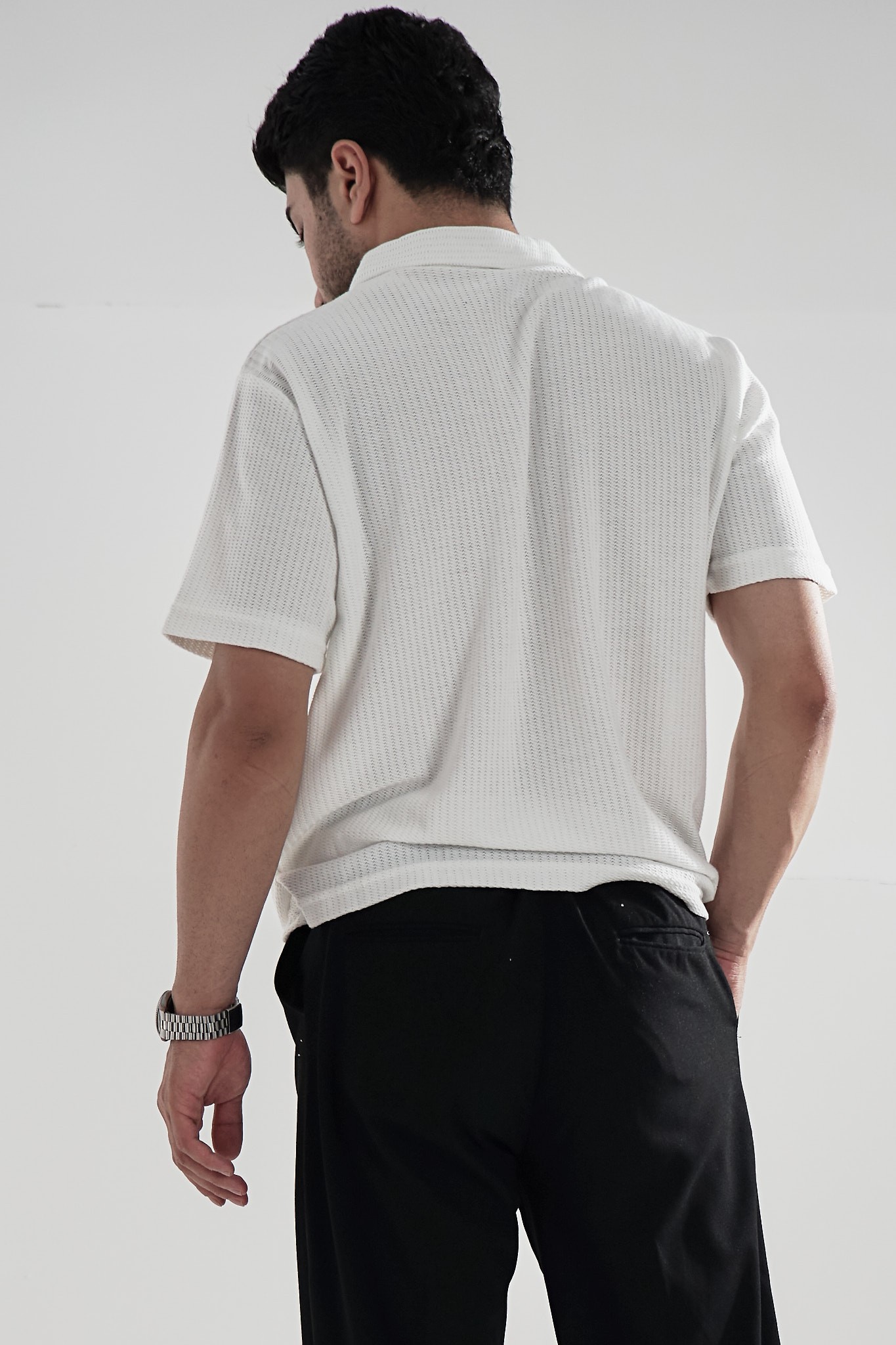 Beyaz Dokulu Polo Yaka T-shirt
