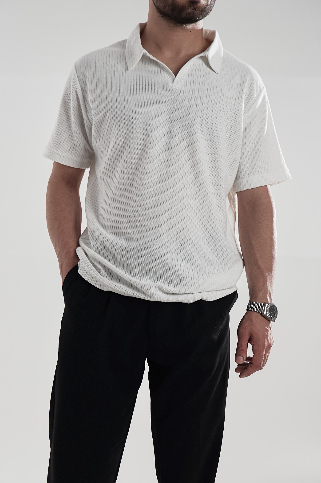 Beyaz Dokulu Polo Yaka T-shirt