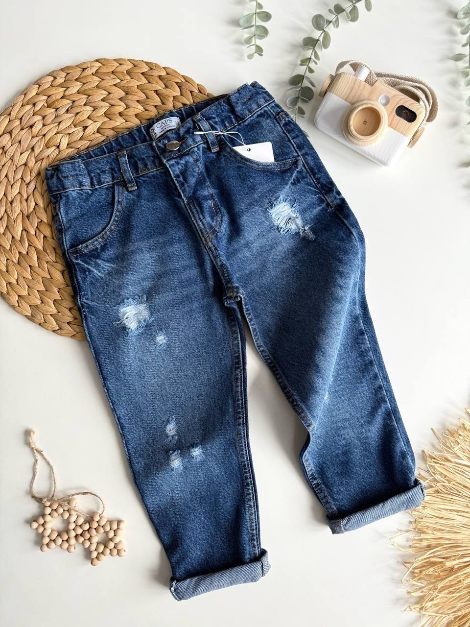 Kot Rengi Taşlamalı Kot Pantalon