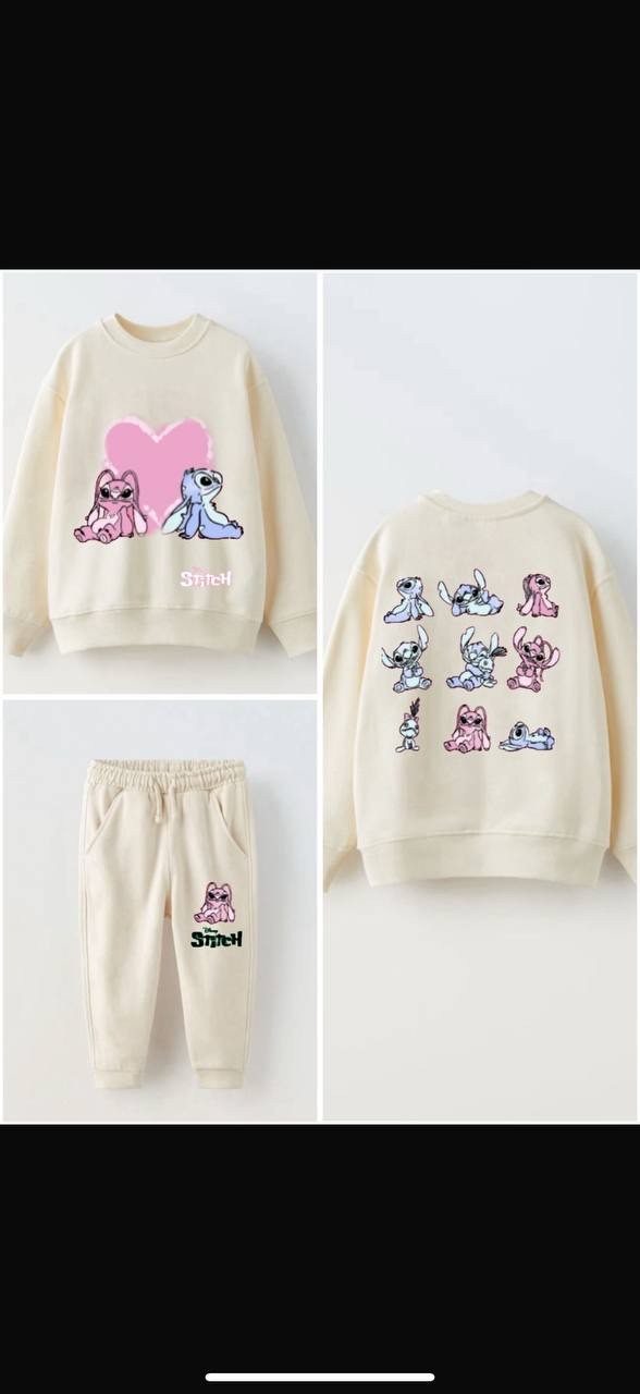 Krem Stitch Baskılı Takım