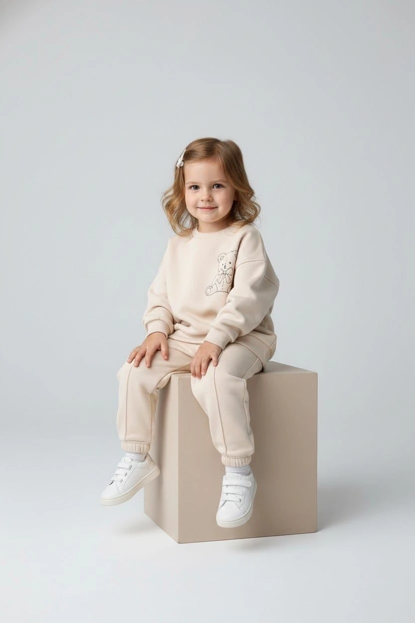 Krem Figür İşlemeli Takım