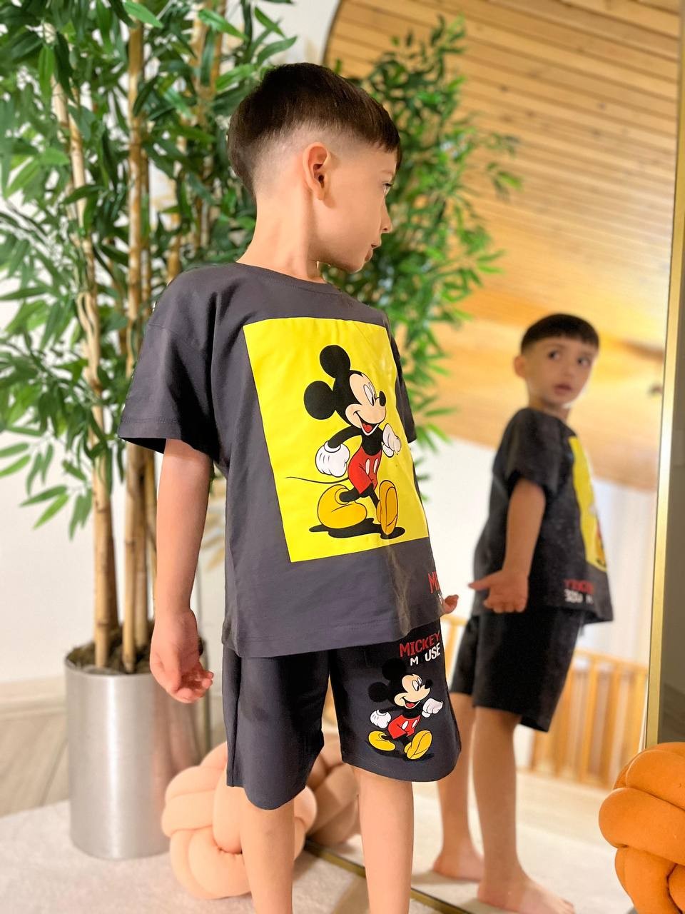 Gri Mickey Sarı Baskılı Takım