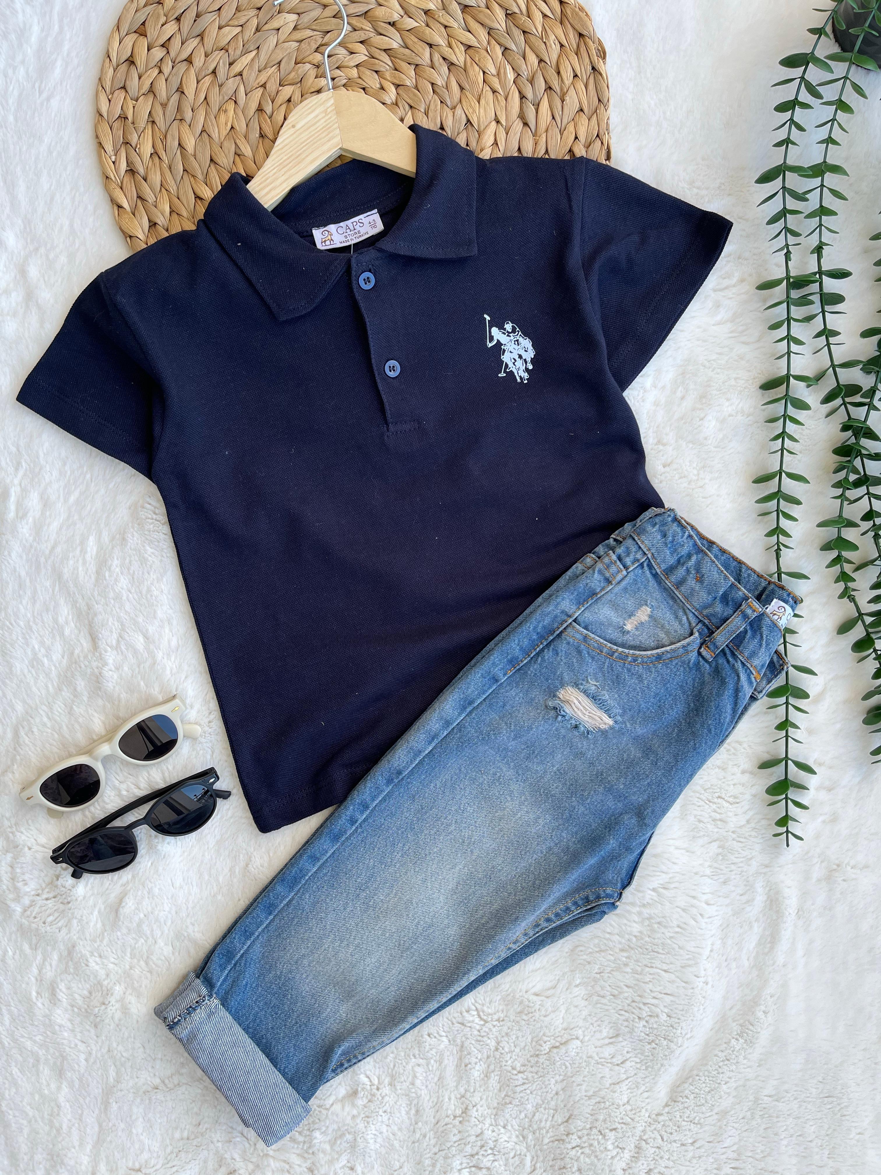 Lacivert Detaylı Tişört Pantalon Takım
