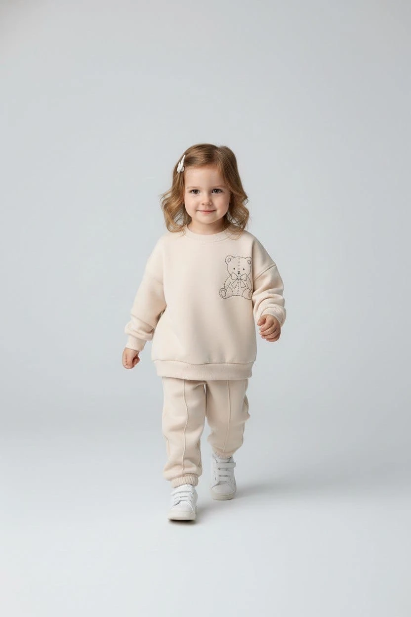 Krem Figür İşlemeli Takım