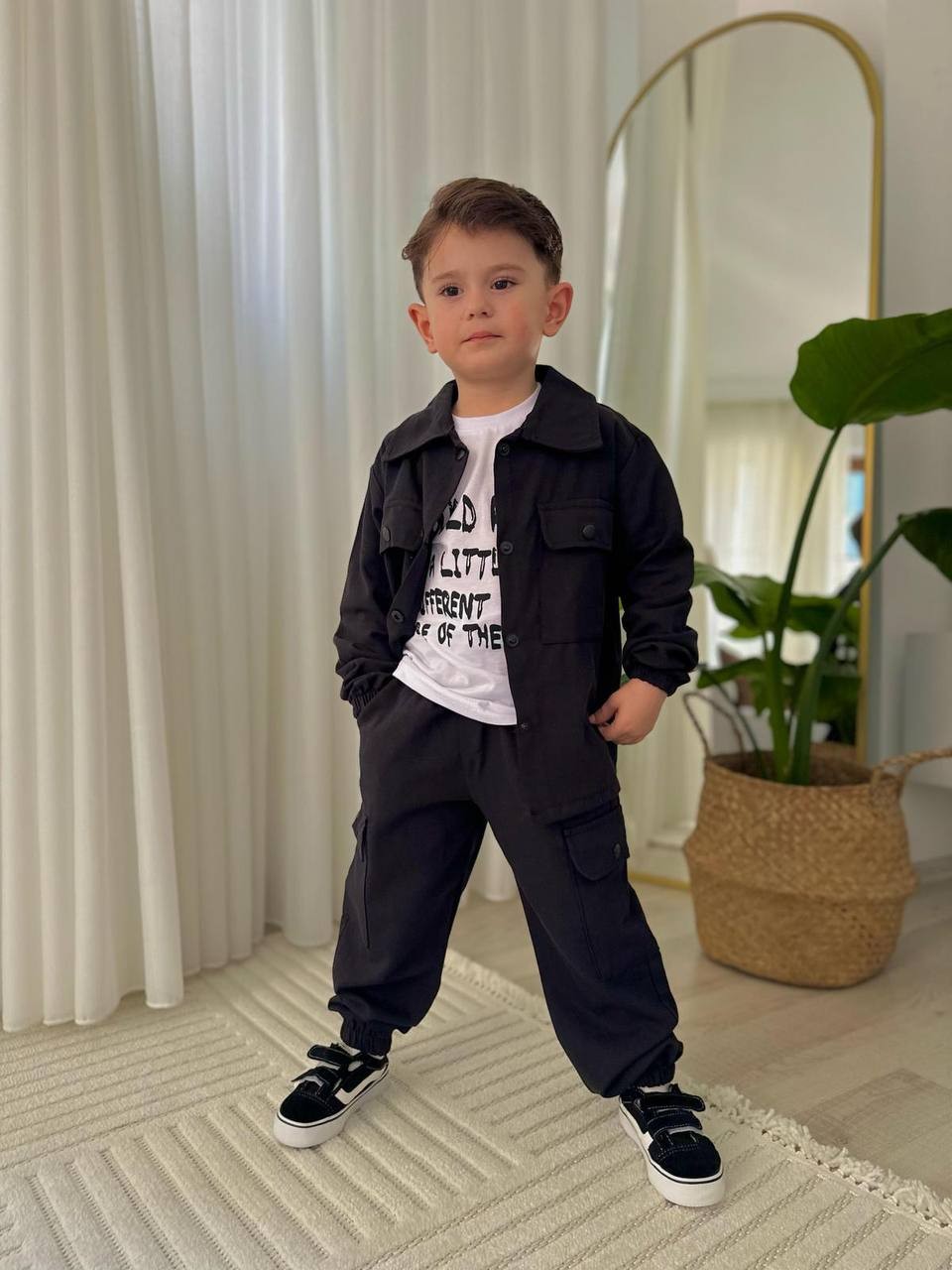 Siyah Çıtçıtlı 3'lü Gabardin Takım
