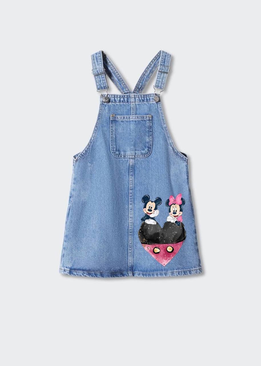 Mickey and Minnie Kalp Baskılı Denim Jile