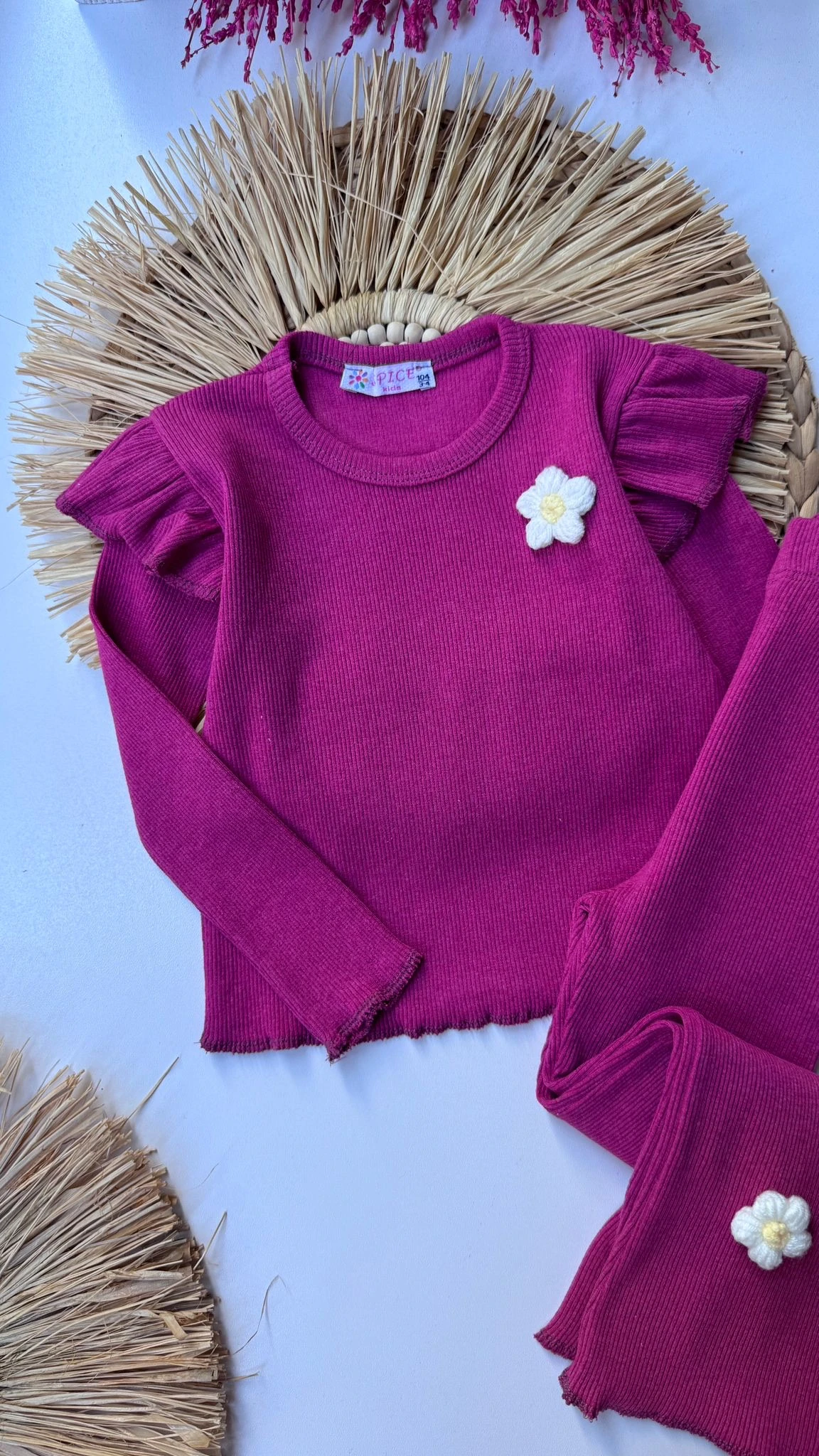 Mürdüm Kaşkorse Çiçek Motifli Takım