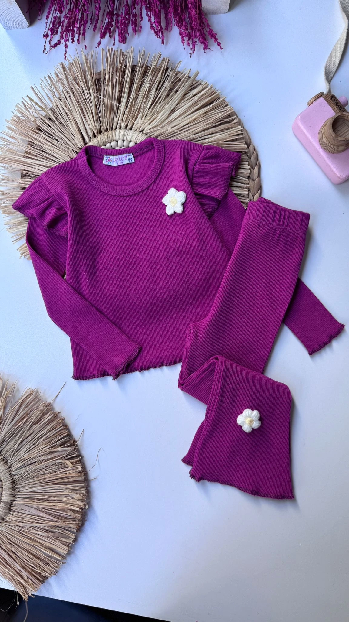 Mürdüm Kaşkorse Çiçek Motifli Takım