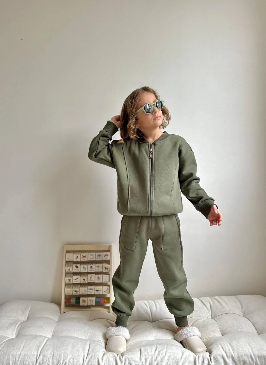 Premium Kalite Haki Fermuarlı Takım