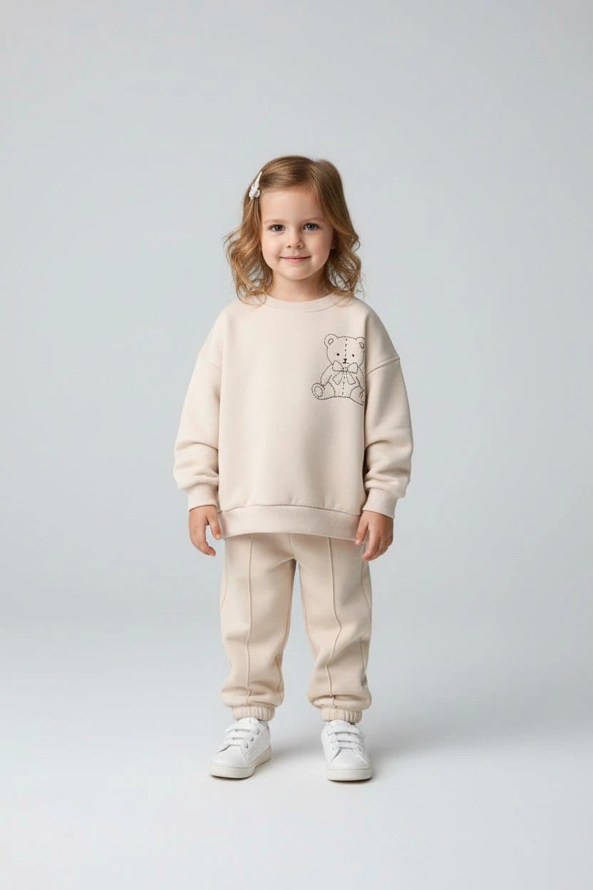 Krem Figür İşlemeli Takım