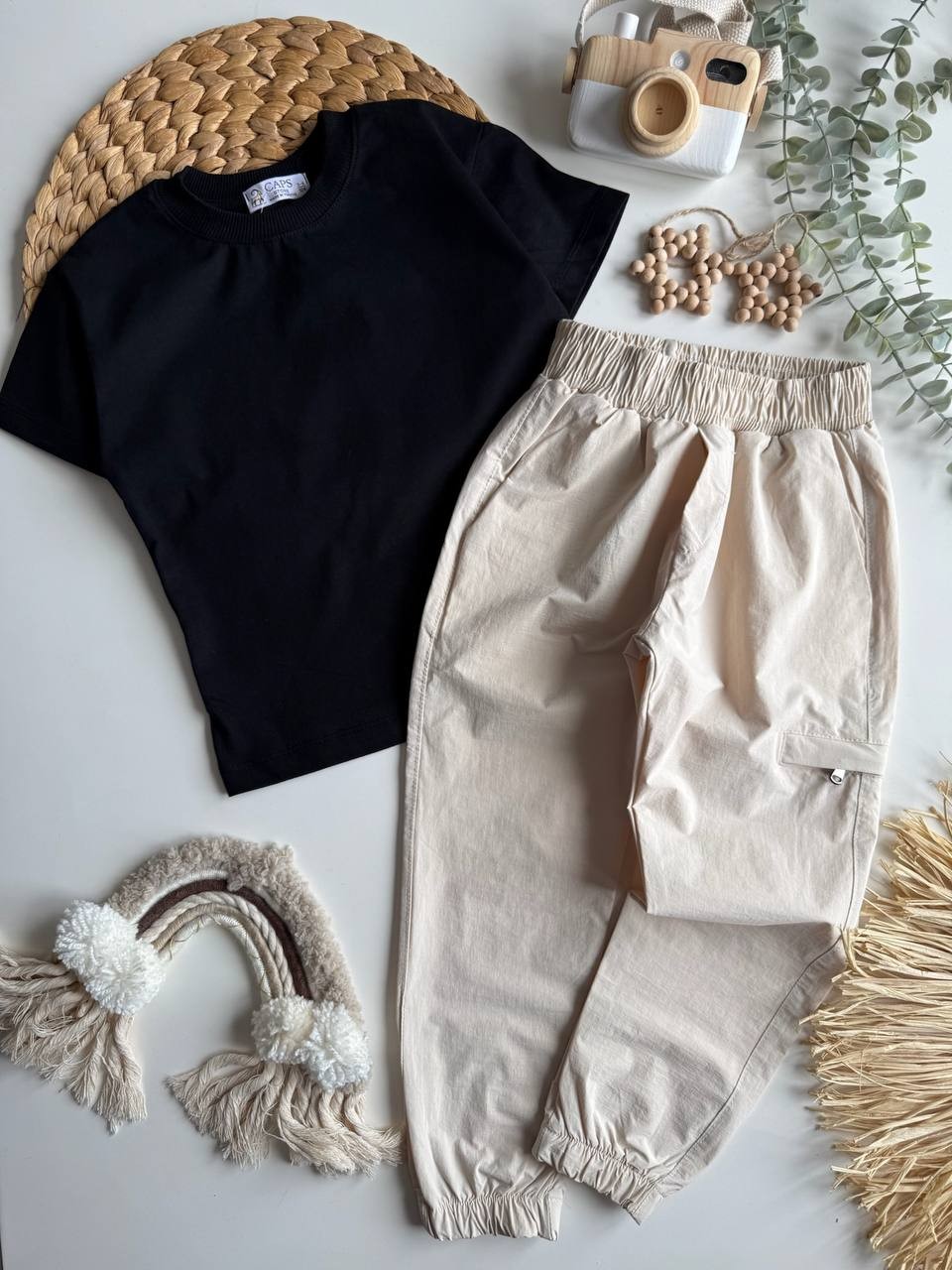 Krem Paraşüt Kumaş Jogger Pantalon
