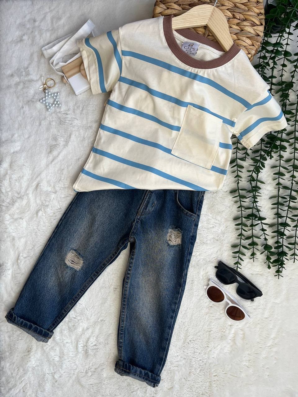 Kahve Detaylı Tişört Pantalon Takım