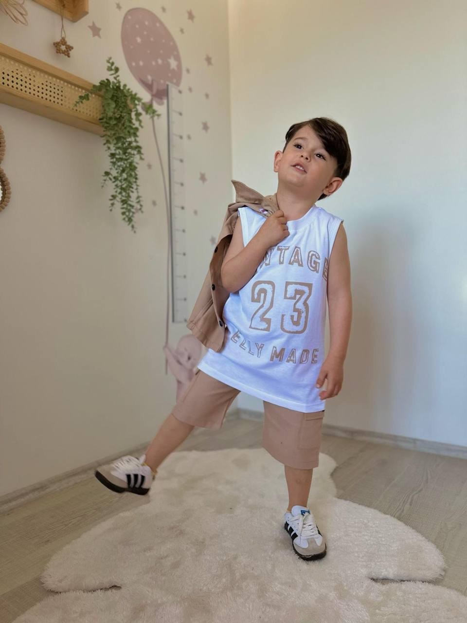 Krem 3lü Vintage Baskılı Gabardin 