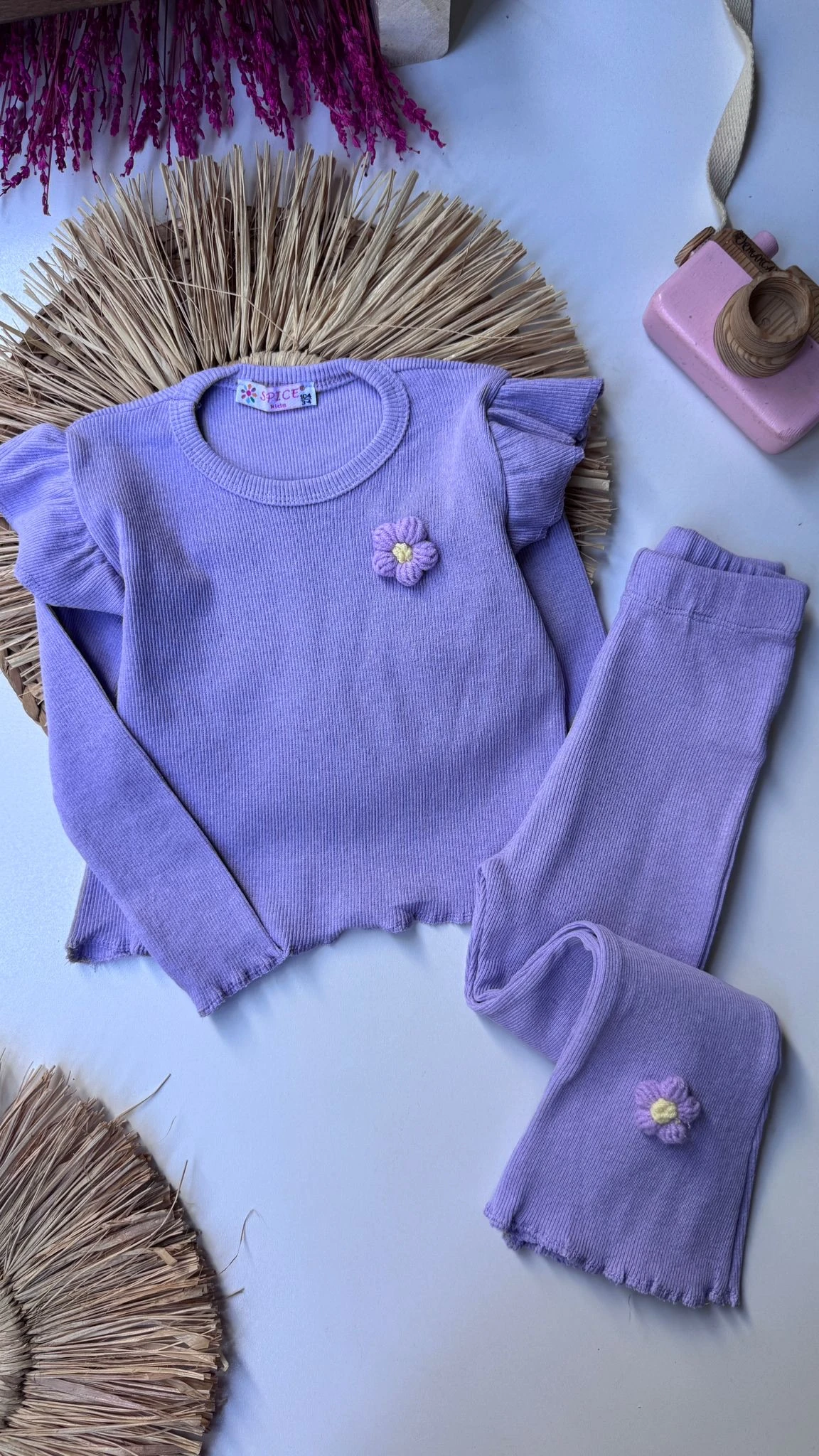 Lila Kaşkorse Çiçek Motifli Takım