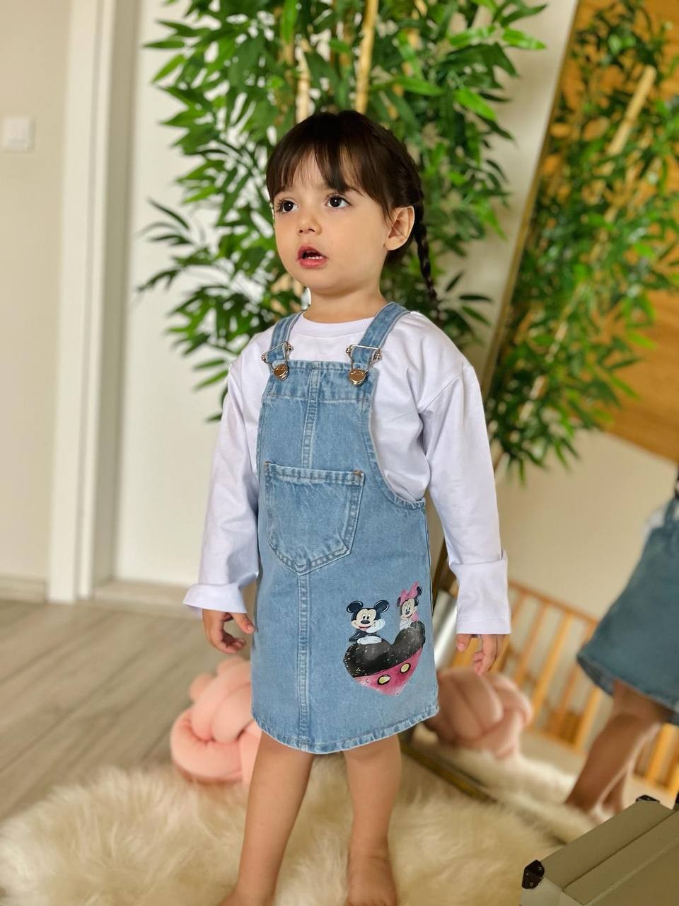 Mickey and Minnie Kalp Baskılı Denim Jile