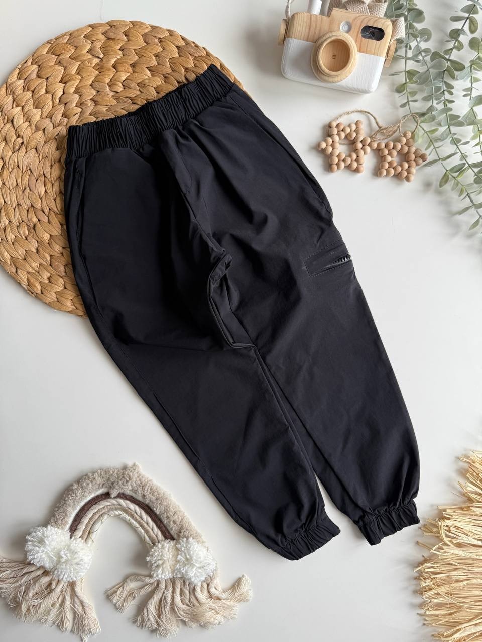 Siyah Paraşüt Kumaş Jogger Pantalon