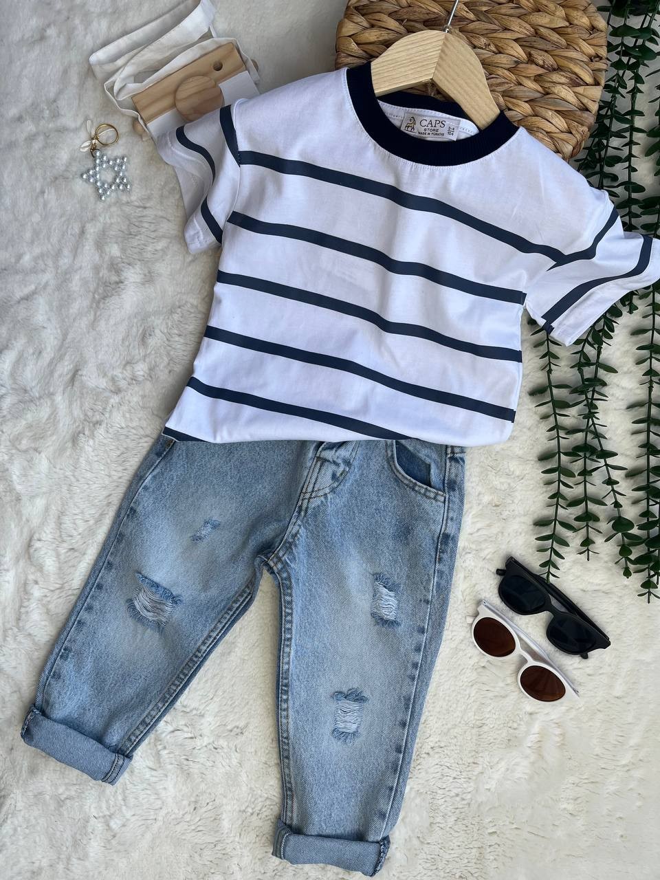 Lacivert Detaylı Cepli Tişört Pantalon Takım