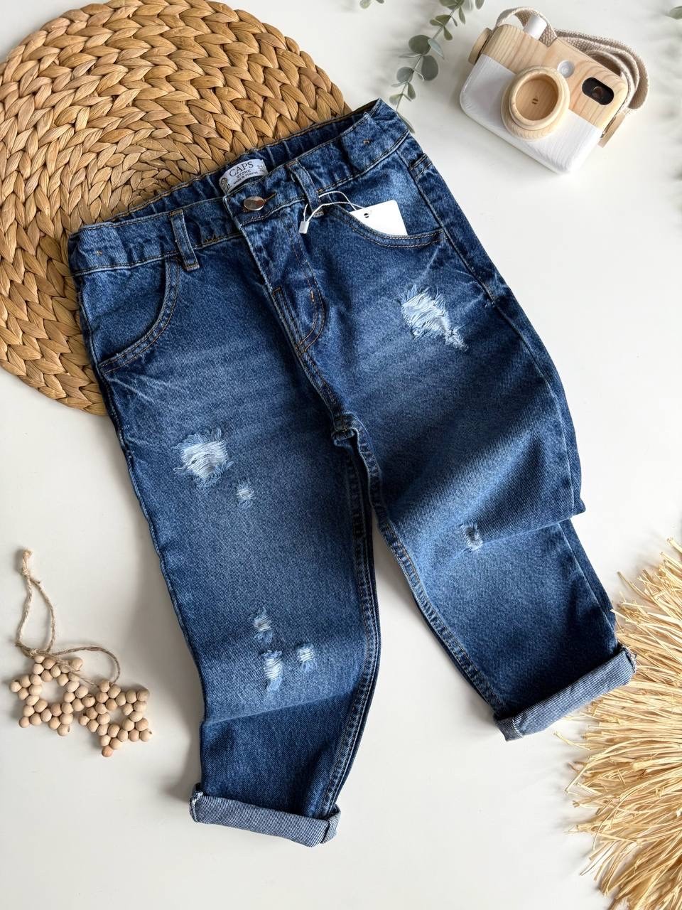 Kot Rengi Taşlamalı Kot Pantalon