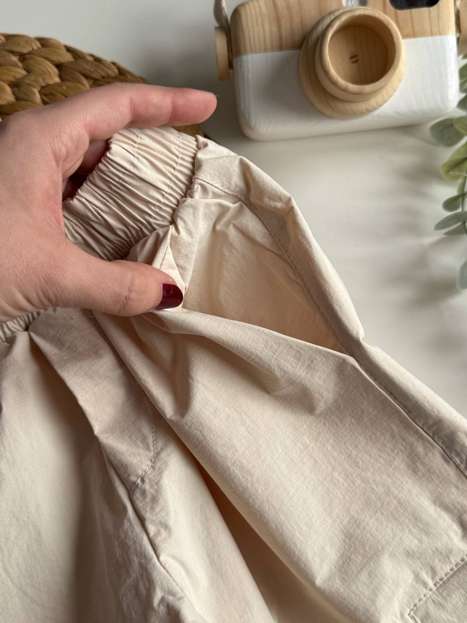 Krem Paraşüt Kumaş Jogger Pantalon