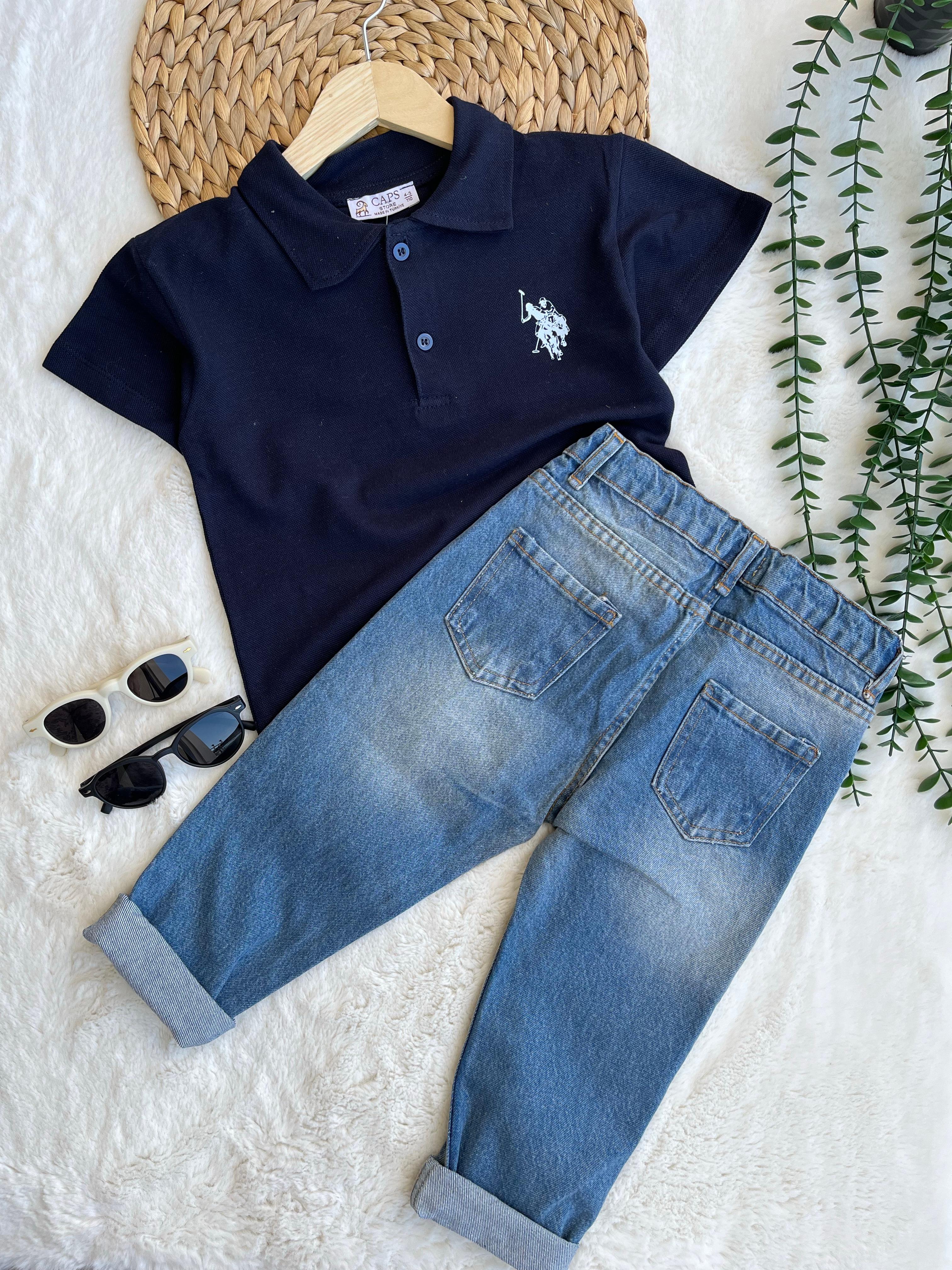 Lacivert Detaylı Tişört Pantalon Takım